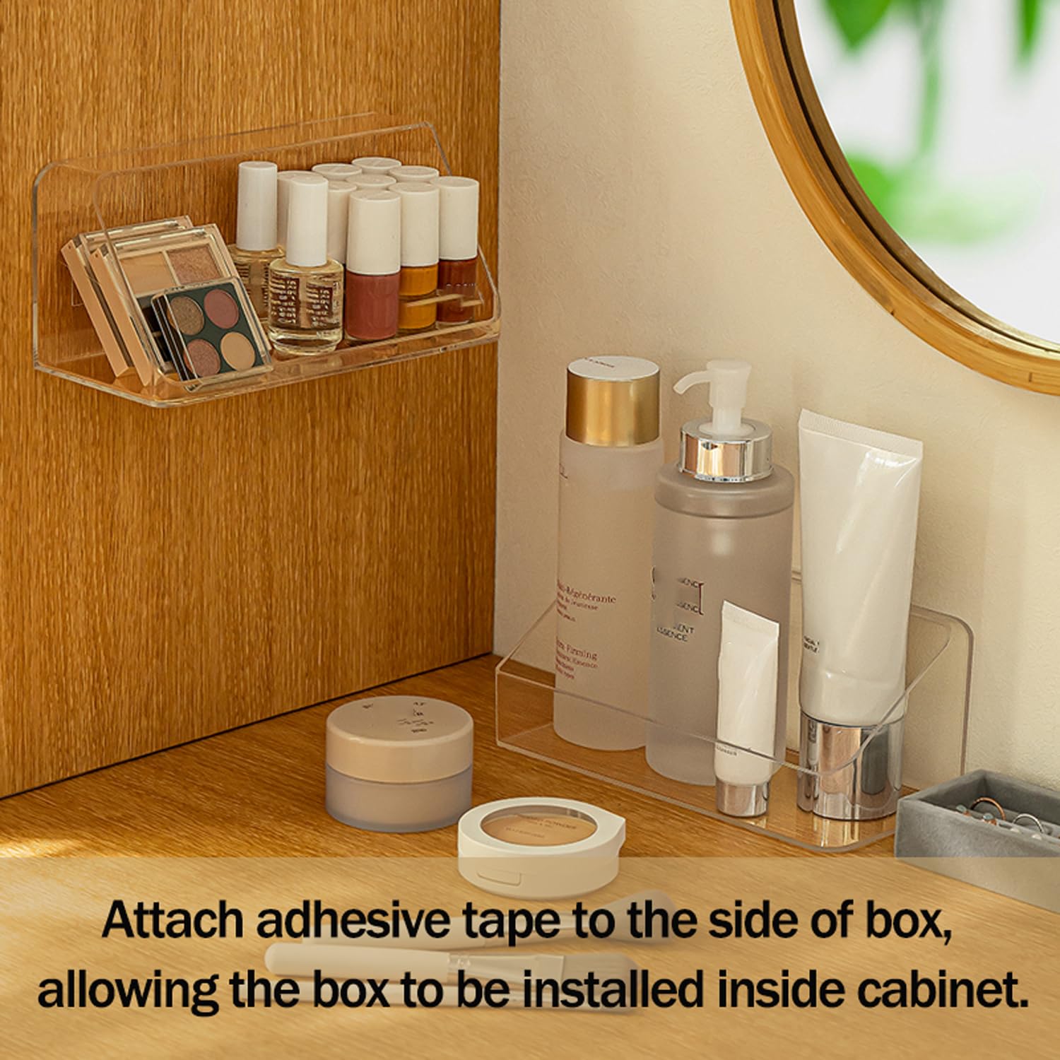 MORNITE Medicine Cabinet Organizer Shelf, Vanity Trays for Bathroom Counter, Cosmetic Storage Tray, Makeup Organizer, Beauty Org