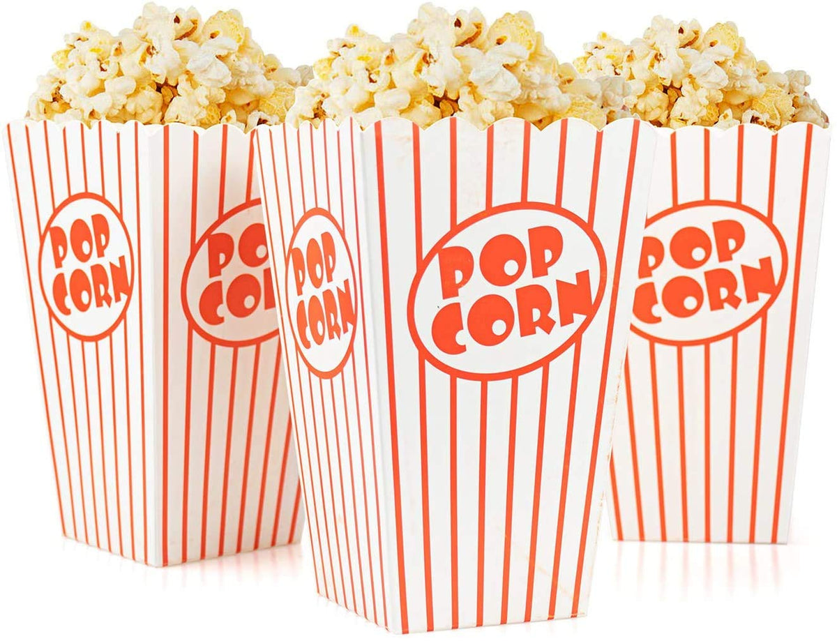 Bekith 100 Pack Paper Open-Top Popcorn Box, Popcorn Containers Striped Red And White, Great For Movie Theater Carnival Party