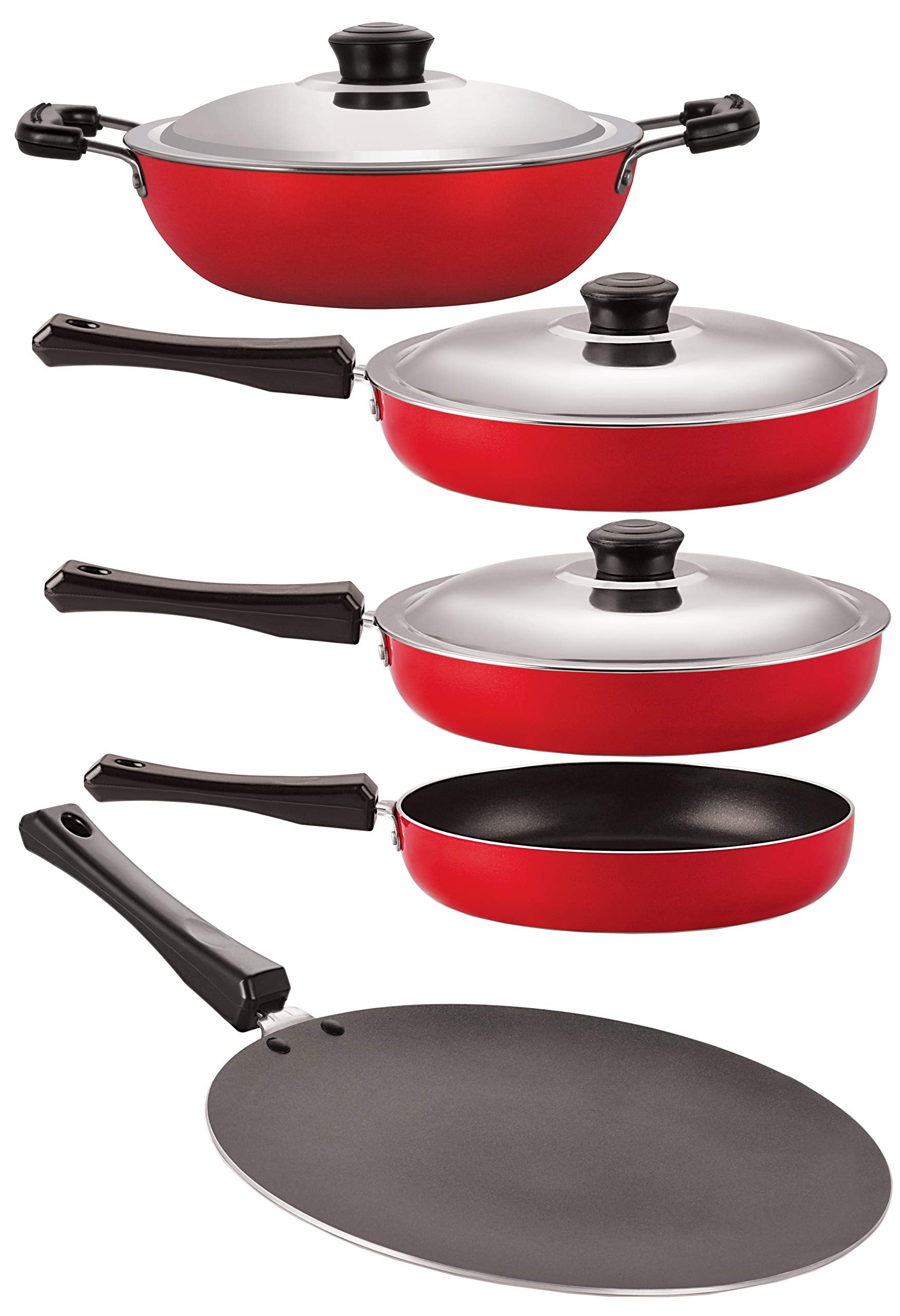 Nirlon 3 Layer NonStick Coated Gas Compatible Cookware Essential Item, 5 Piece Set