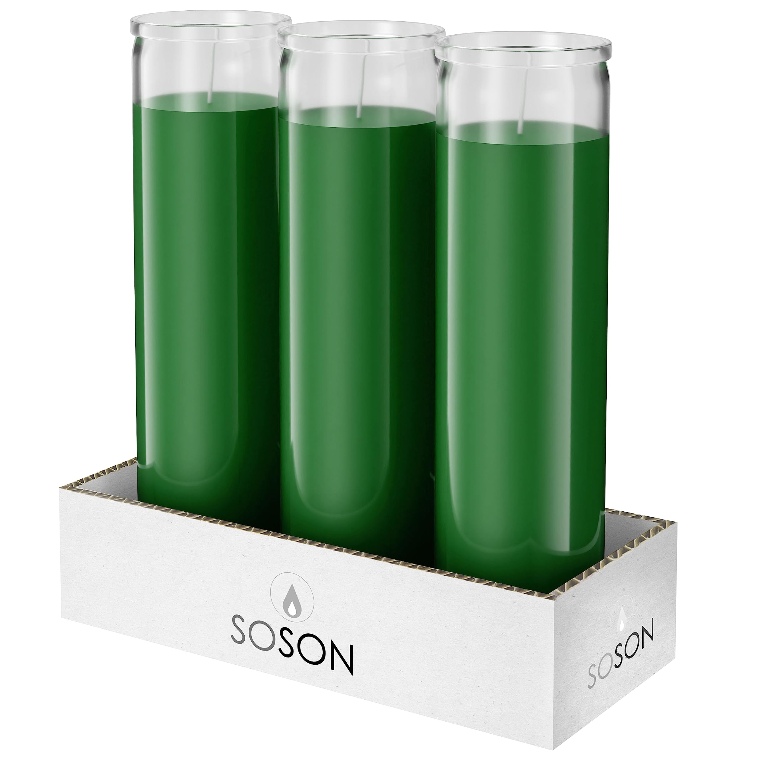 Simply Soson 2x8 inch Green Devotional Candles in Glass Jar - 3 Pack - 90 Hours - Prayer Candle - Tall Pillar Candles for Religi
