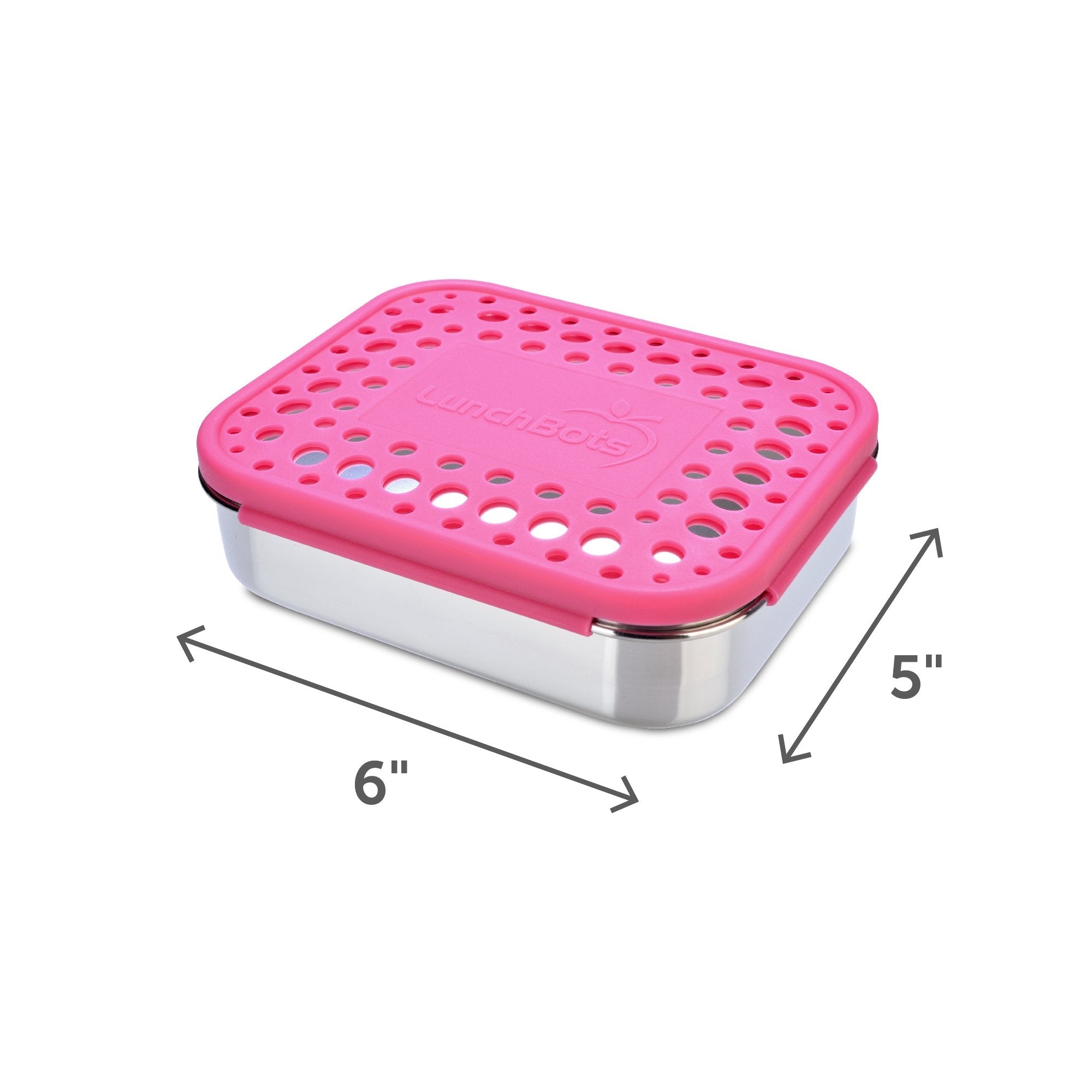 LunchBots Medium Quad Snack Container - Divided Stainless Steel Food Container - Four Sections for Finger Foods On the Go - Eco-Friendly  Dishwasher Safe - Stainless Lid - Pink Dots