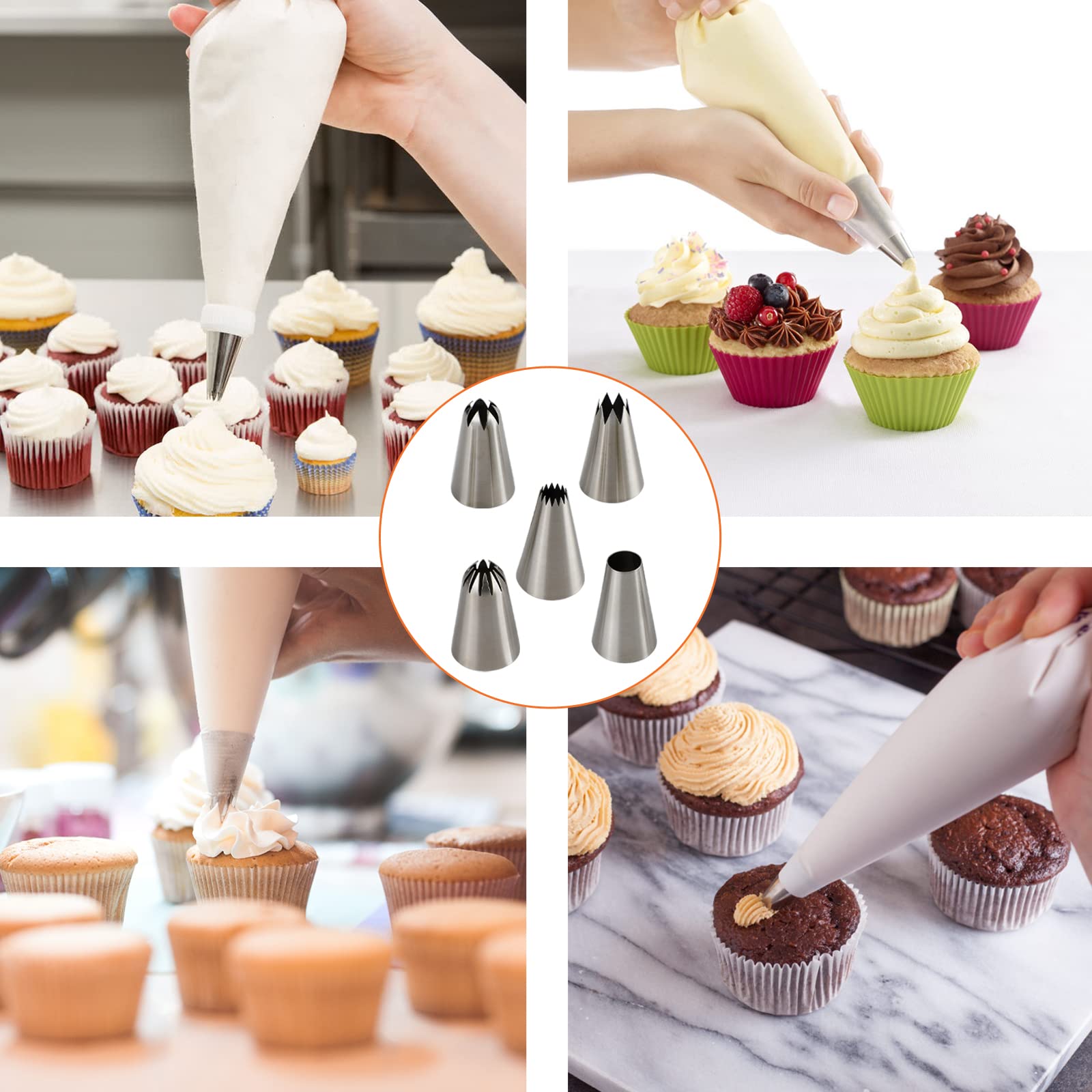 5Pcs Large Piping Tips Set, Stainless Steel Frosting Tips,Cake Decorating Supplies Kit Baking Supplies Cupcake Icing For Baking
