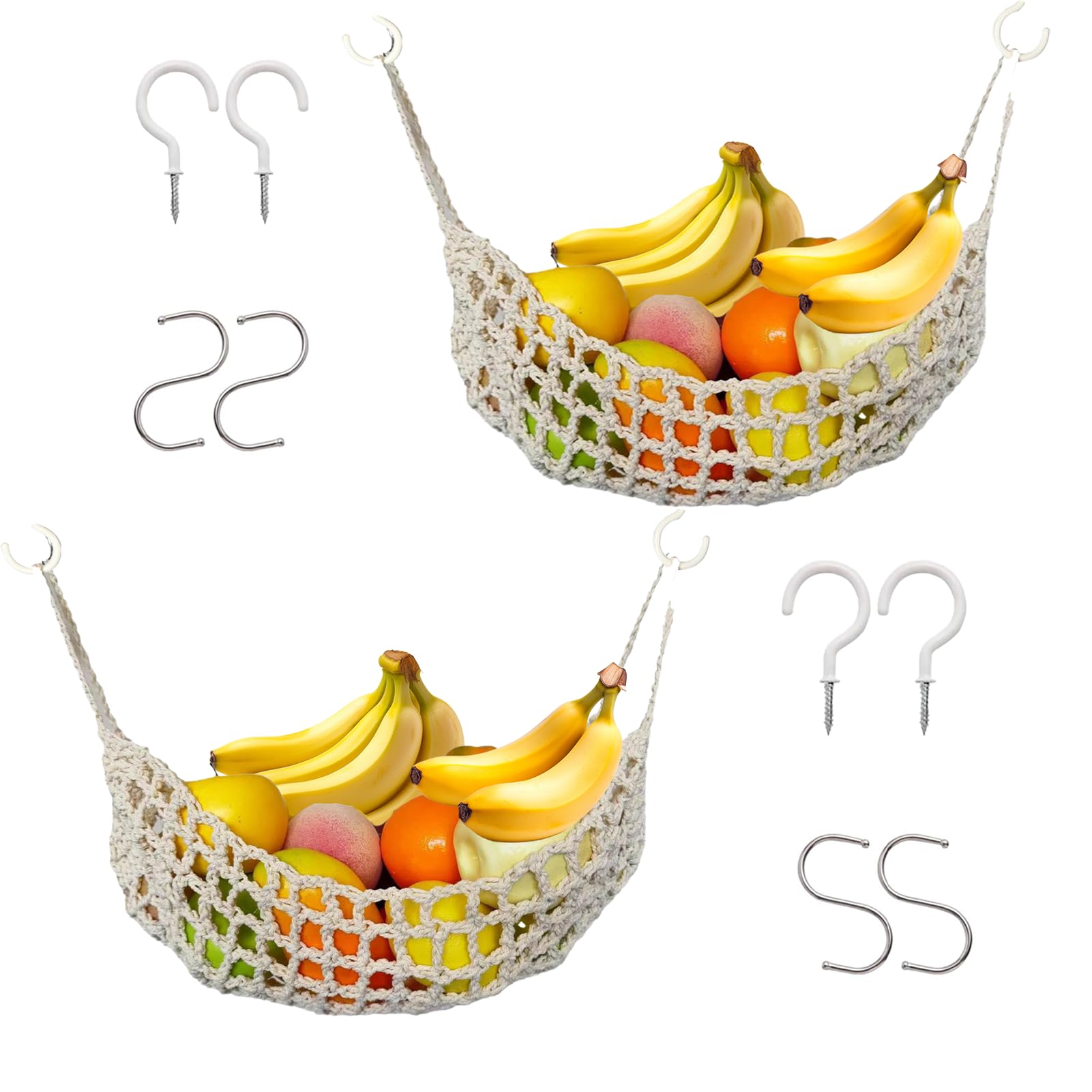 UlifeBetter 2 Pack Macrame Woven Hanging Fruit Hammock, 1316in Beige Net