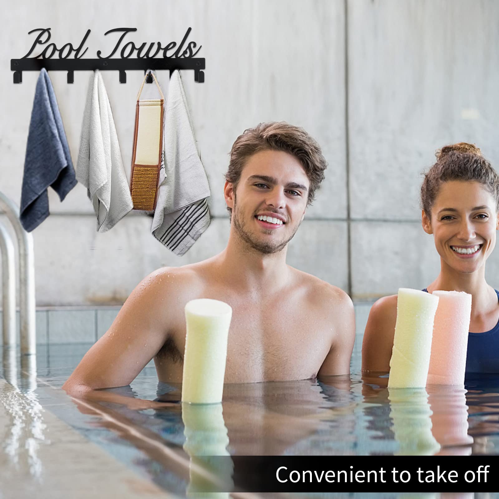 Azmoncy Pool Towel Rack, Wall Mount Pool Towel Holder Towel Hanger Towel Hooks With 8 Hooks For Hanging Heavy Duty, Pool Accesso