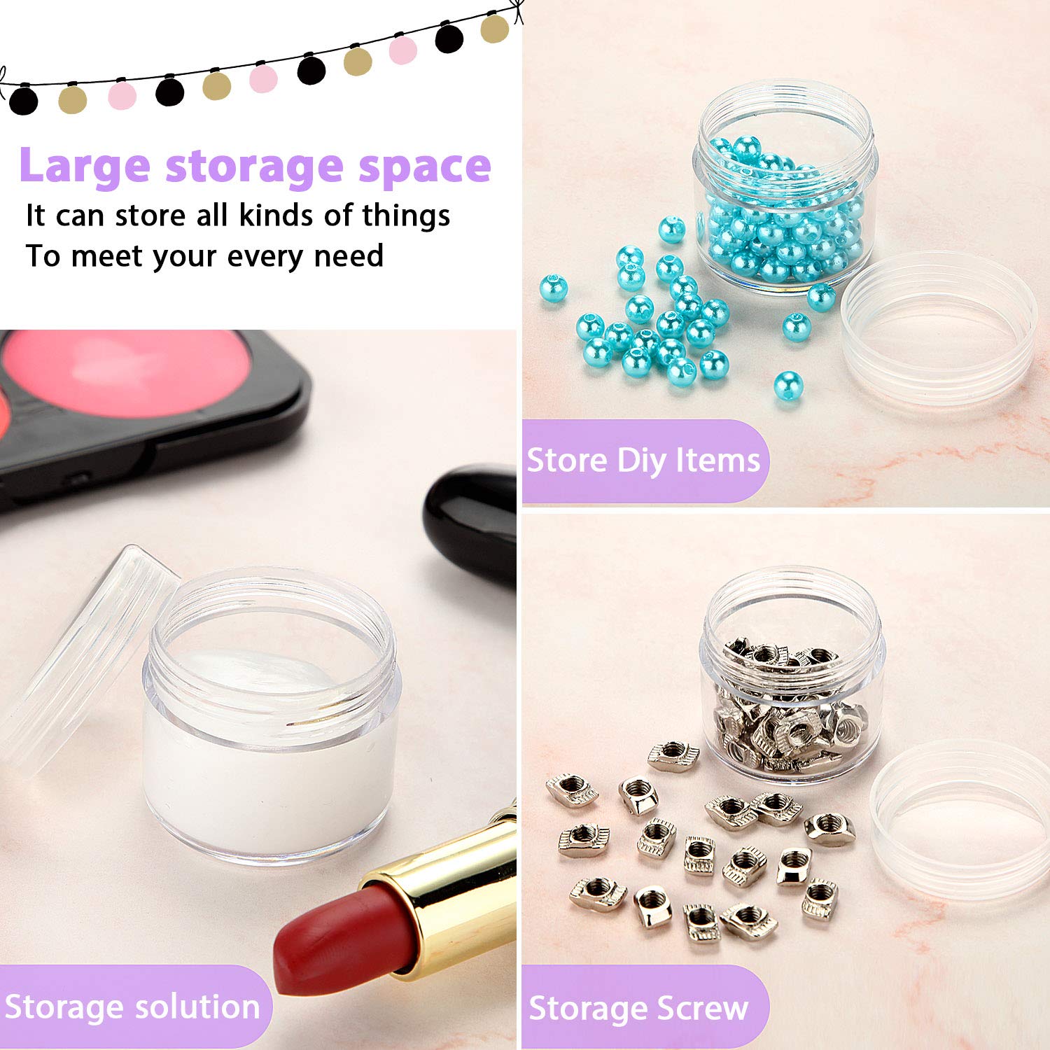50 Pieces 20G Empty Clear Plastic Pot Jars With Lids Round Cosmetic Sample Containers Mini Travel Jars For Storage Of Creams Lip