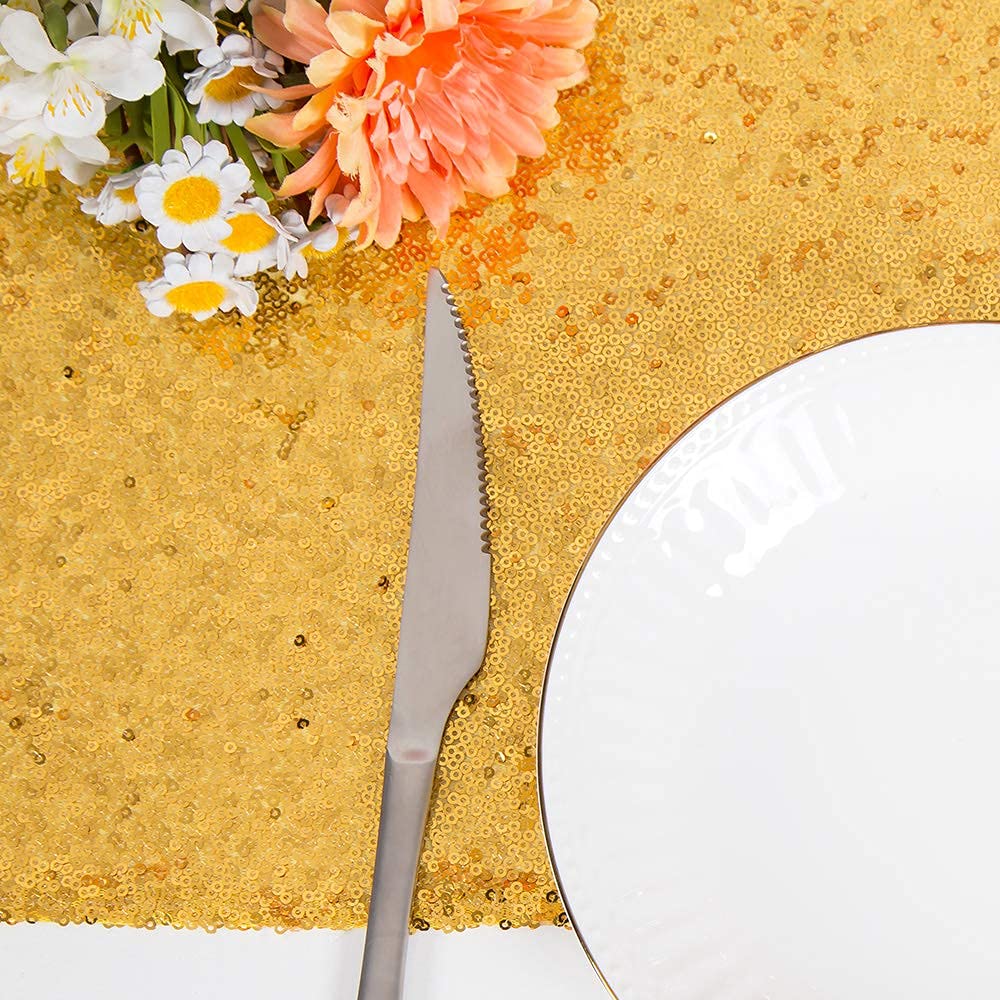 Jyflzq Gold Sequin Table Runner 12''X72'' Pack Of 2 Glitter Sequin Fabric Table Linens Runner Sparkly Sequin Runners For Table W