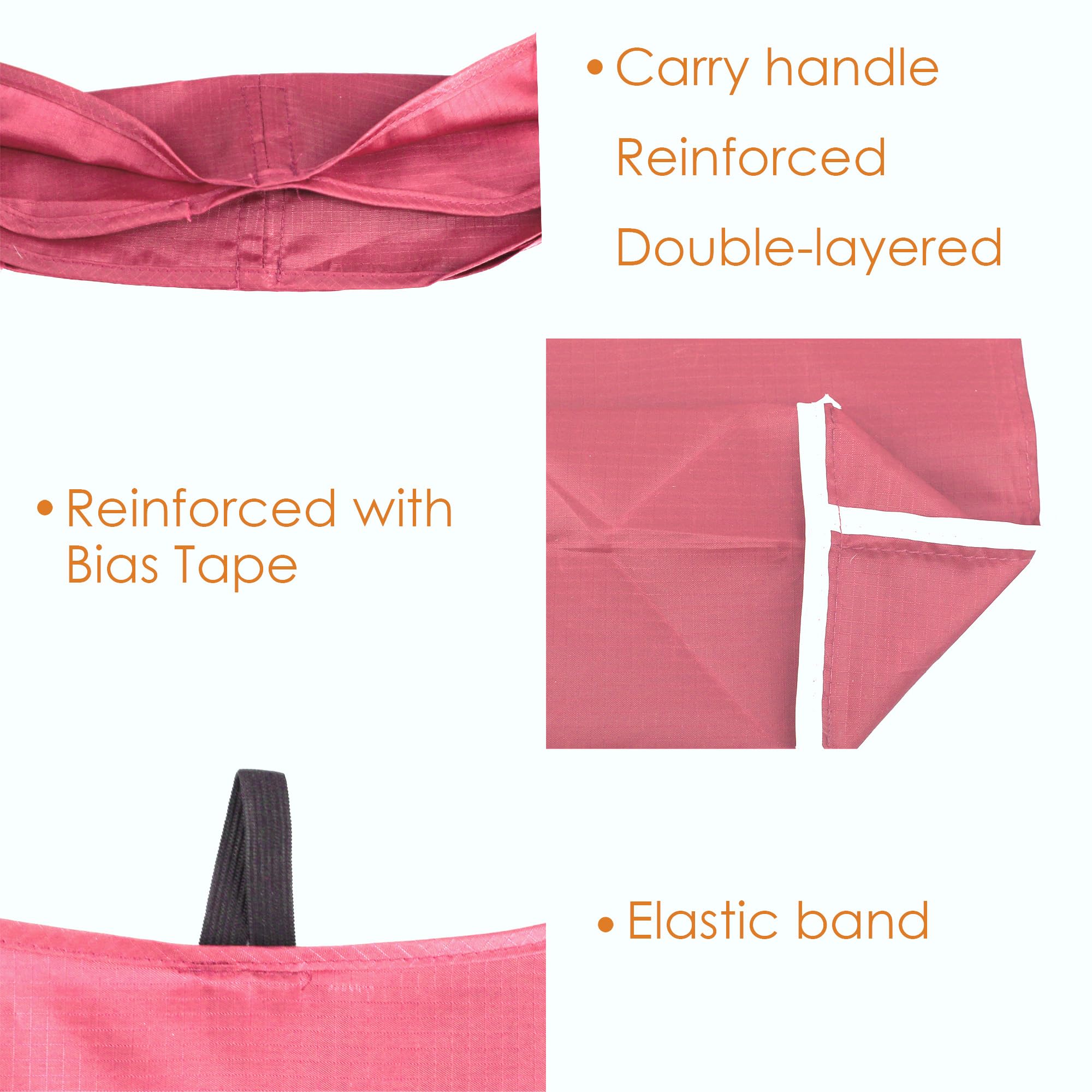 BeeGreen Pink Reusable Grocery Bags with Elastic Band Pink Reusable Shopping Bags Bulk 50LBS X-Large Foldable-Machine Washable-H