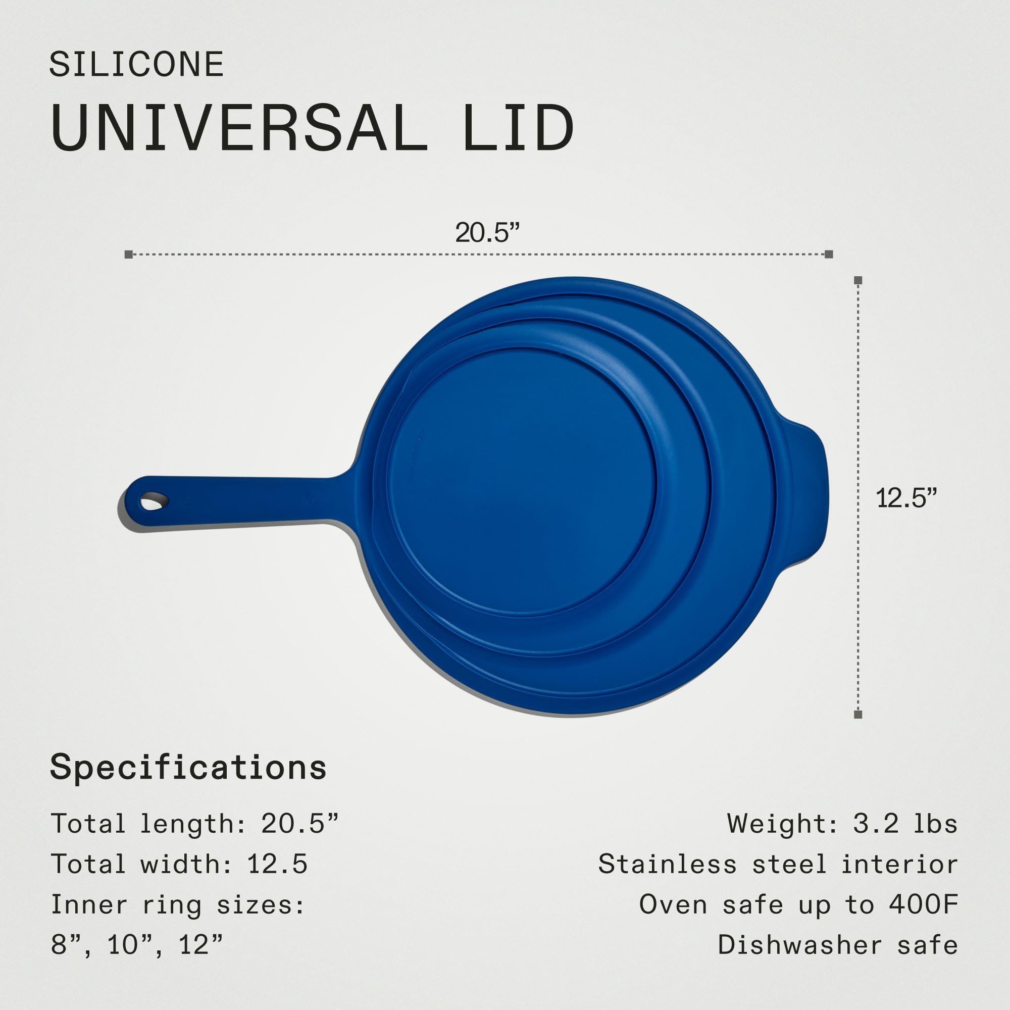 Made In Frying Pan Silicone Universal Lid - 9-in-1 Design, Oven Safe 500F, Harbour Blue, Model ACC-ULID-PAN-BLU