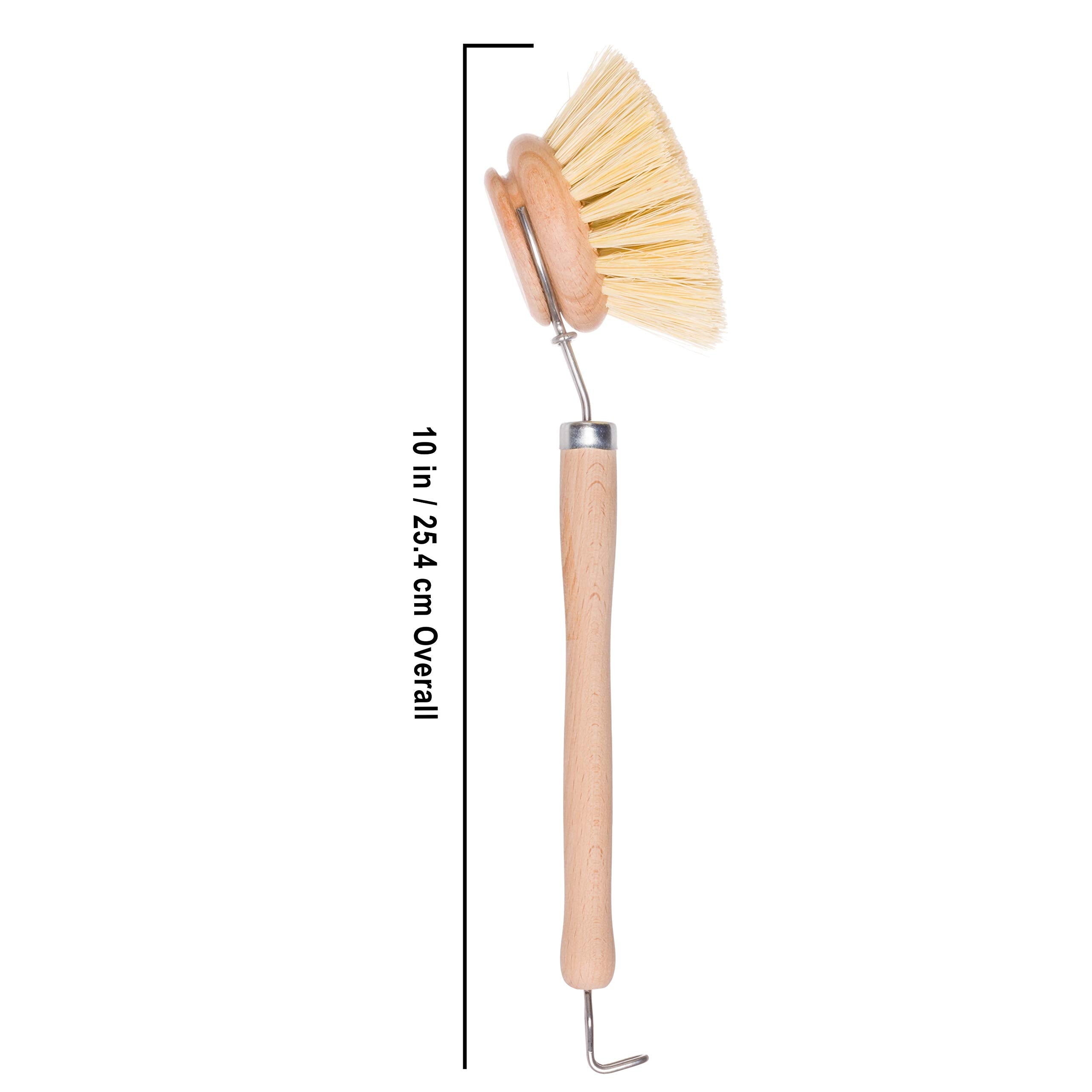 Redecker 2 Pack Tampico Fiber Bristle 2-Inch All-Purpose Kitchen Dish Scrub Brush With Beechwood Handle - Dish Brush With Hooked