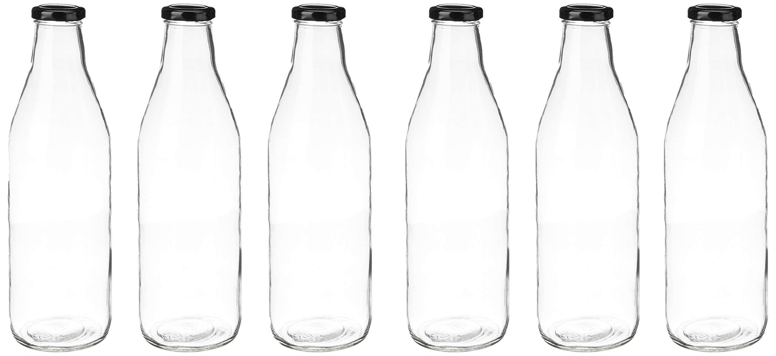 Amazon Brand - Solimo Glass Bottle Set (6 Pieces, 1L, Transparent)
