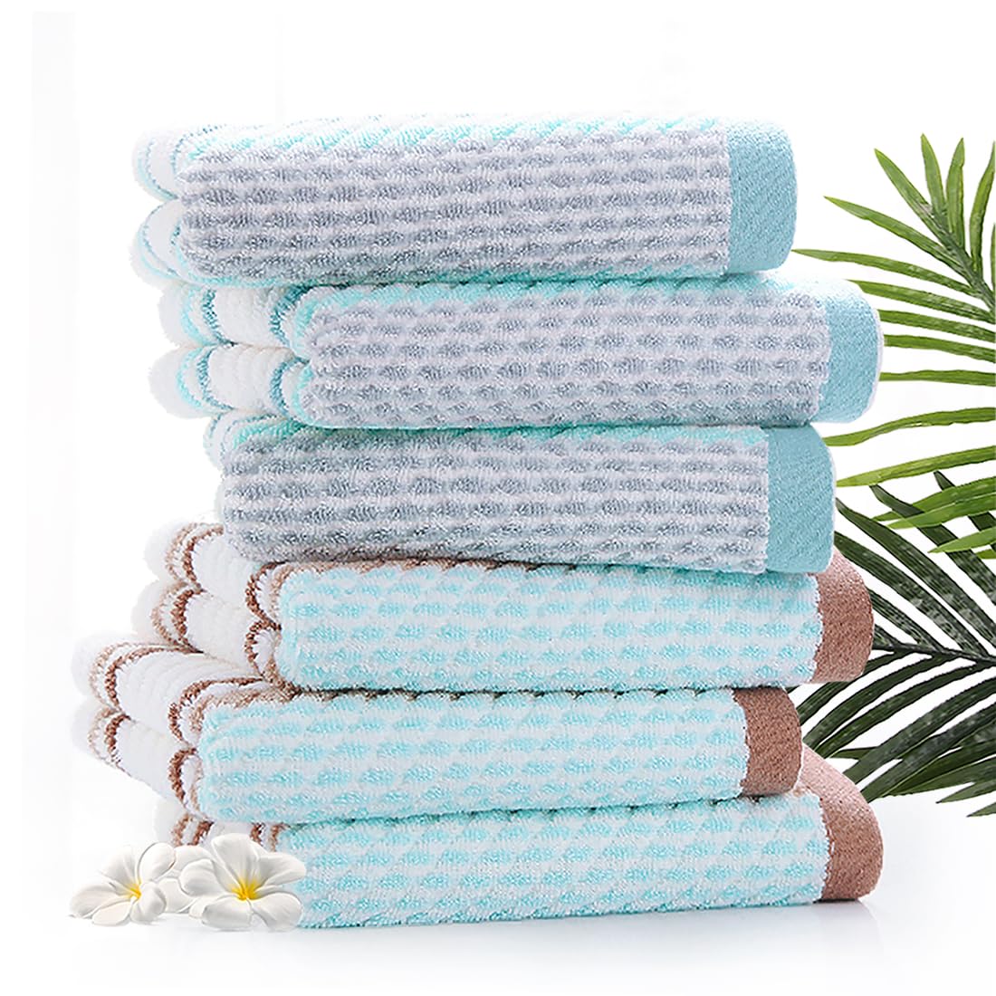 Pidada Hand Towels Set Of 4 Striped Pattern 100% Cotton Soft Absorbent Decorative Towel For Bathroom 13.4 X 29.5 Inch (Brown)