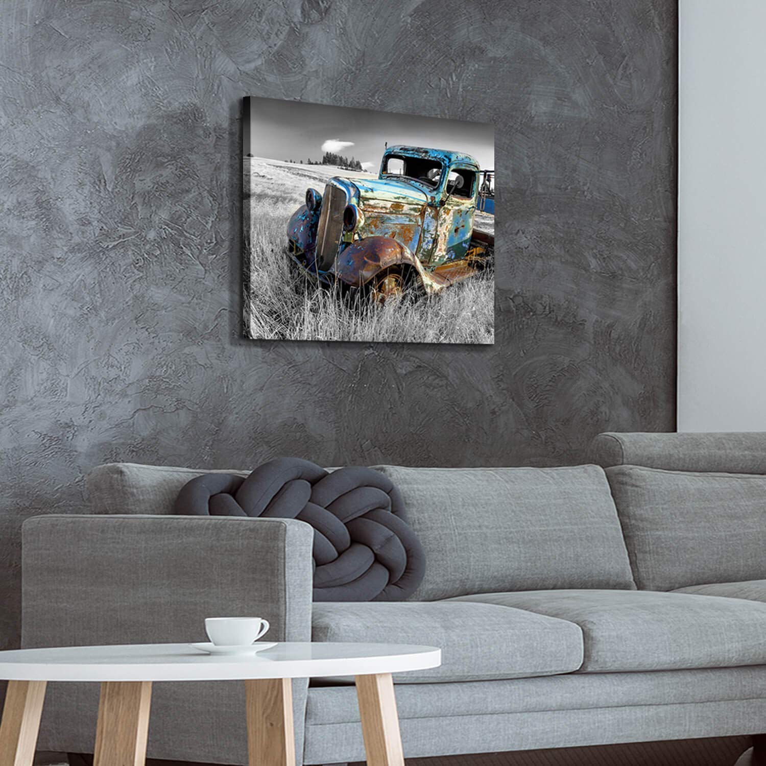 Artistic Path Rusty Car Canvas Wall Art: Old Truck Pictures Paintings Print On Canvas Artwork For Bedrooms (24'' W X 18'' H,Mult
