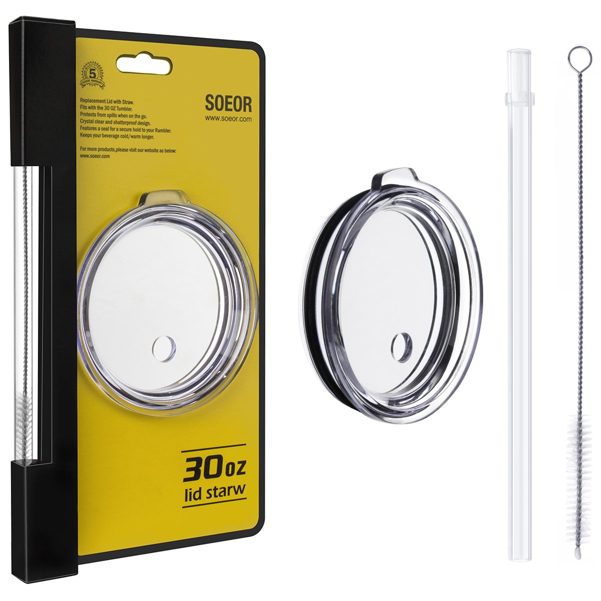 Soeor Spill Proof Lid With Straw For 30 Oz Yeti Rambler, Tumbler,Ozark Trail Cup And Other Brands Vacuum Insulation Stainless St