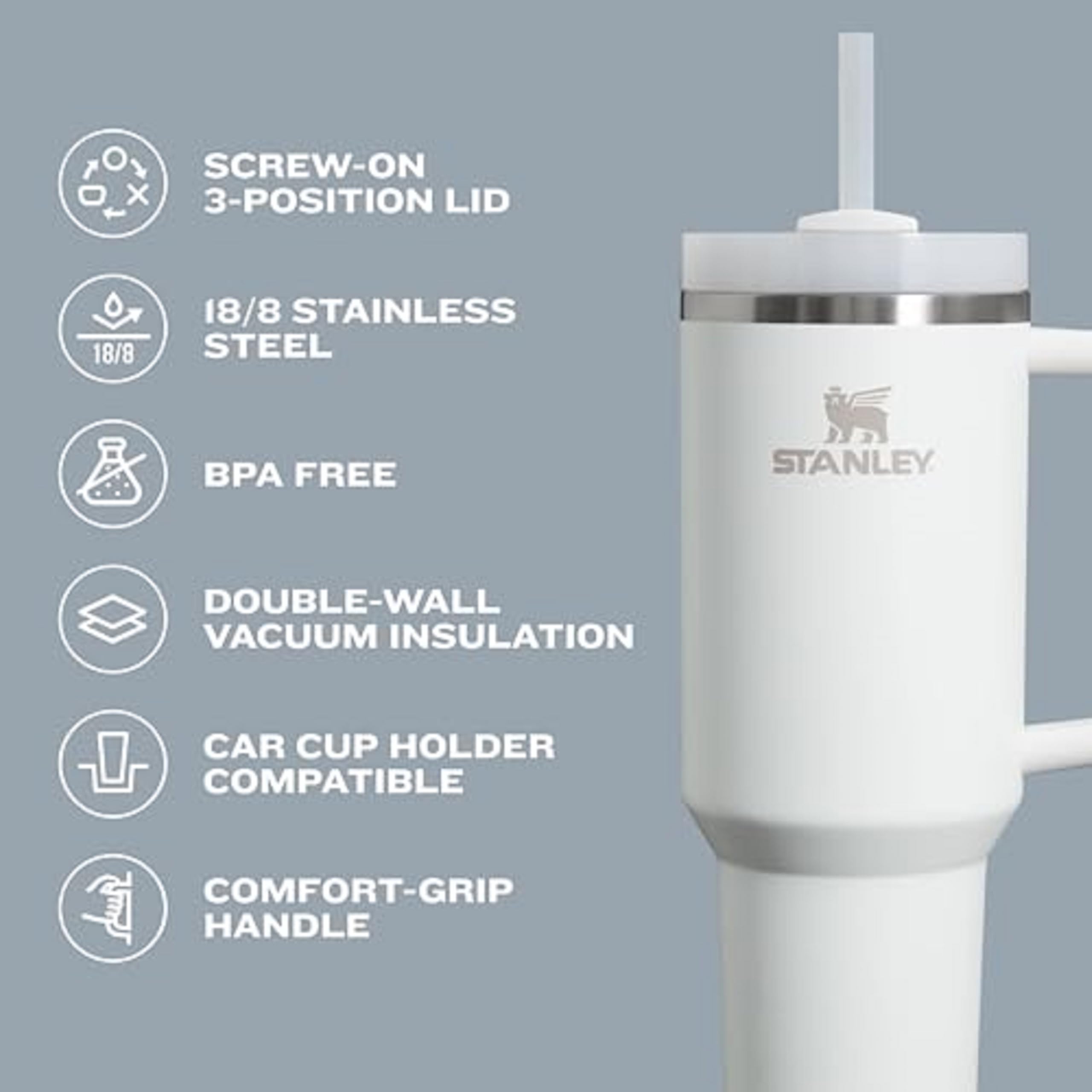 STANLEY Quencher H2.0 Tumbler with Straw 40 oz | Flowstate 3-Position Lid | Cup Holder Compatible for Travel | Insulated Stainle