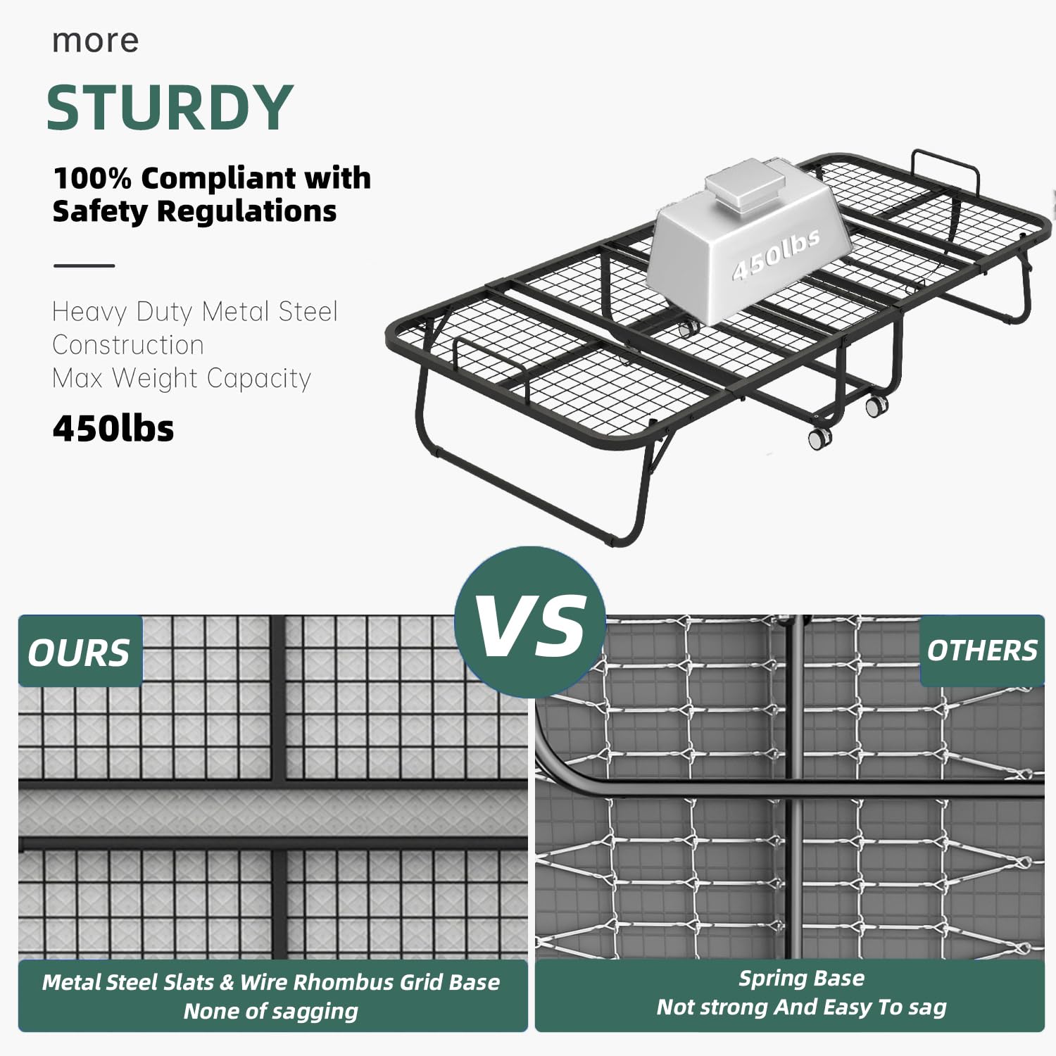Espsilto Folding Bed With Mattress For Adults, Rollaway Bed With Memory Foam Mattress, Space Saving Foldable Bed Large Size 75''