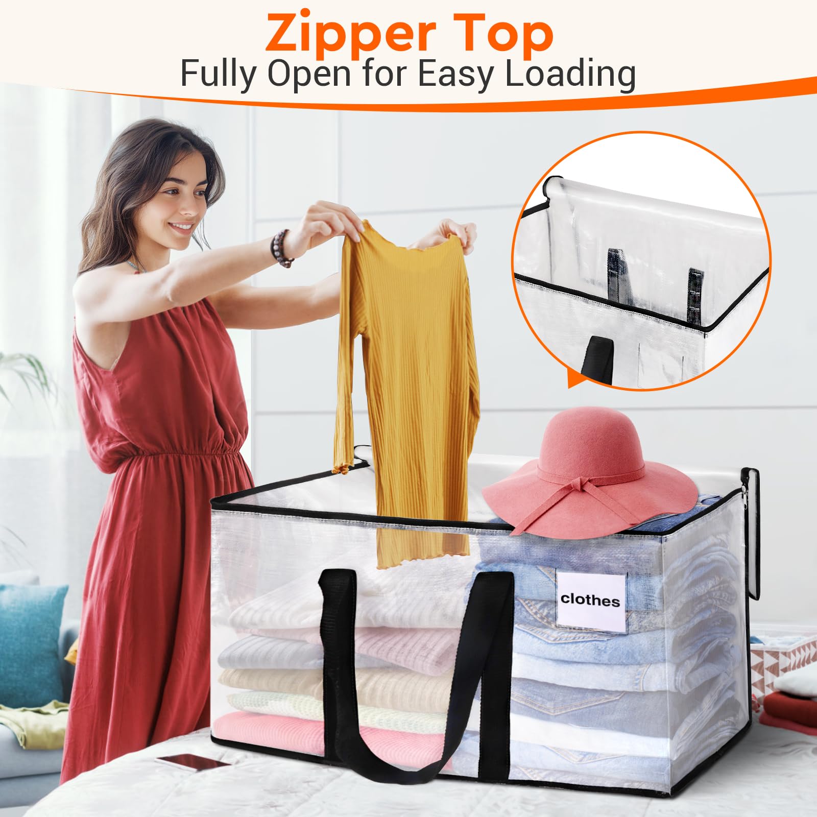 BlissTotes Moving Bags  Storage Bags with Zipper  Moving Bags Heavy Duty Extra Large  Moving Supplies  Clear Packing Bags  Reinforced Handles and Tag Pocket & Collapsible Moving Bags (93L)