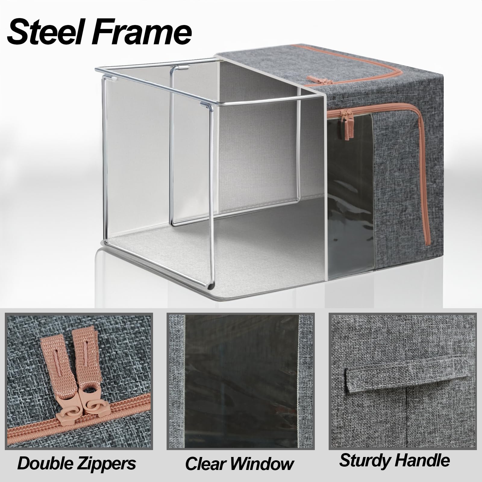 Linen Clothes Storage Bins, 4Pcs Sturdy Closet Organizers And Storage Bin With Metal Frame, 2 Opening Ways Fabric Visible Lidded