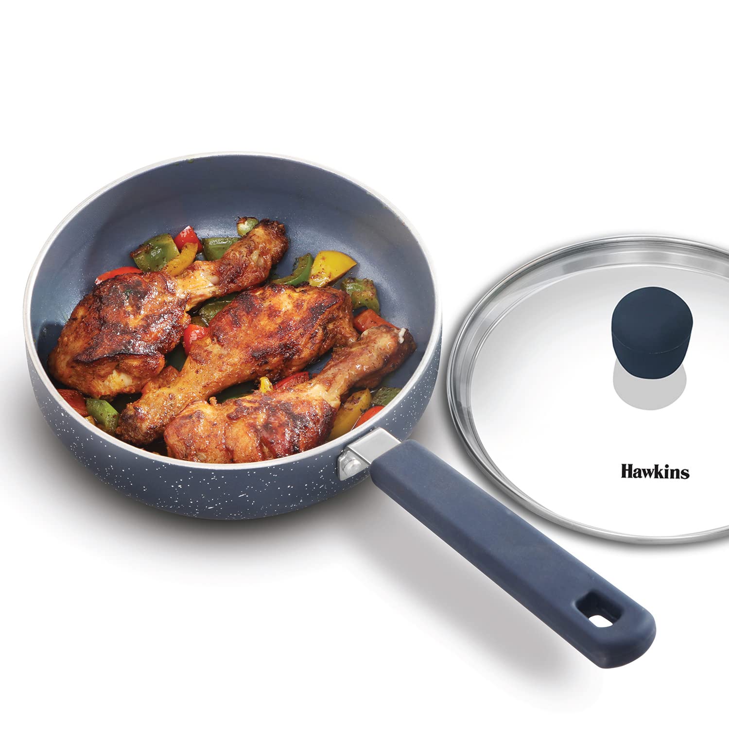 Hawkins Ceramic Nonstick Frying Pan, Small Cooking Pan, 17 Cm Diameter, Induction Fry Pan With Glass Lid, Granite Omlette Egg Pa