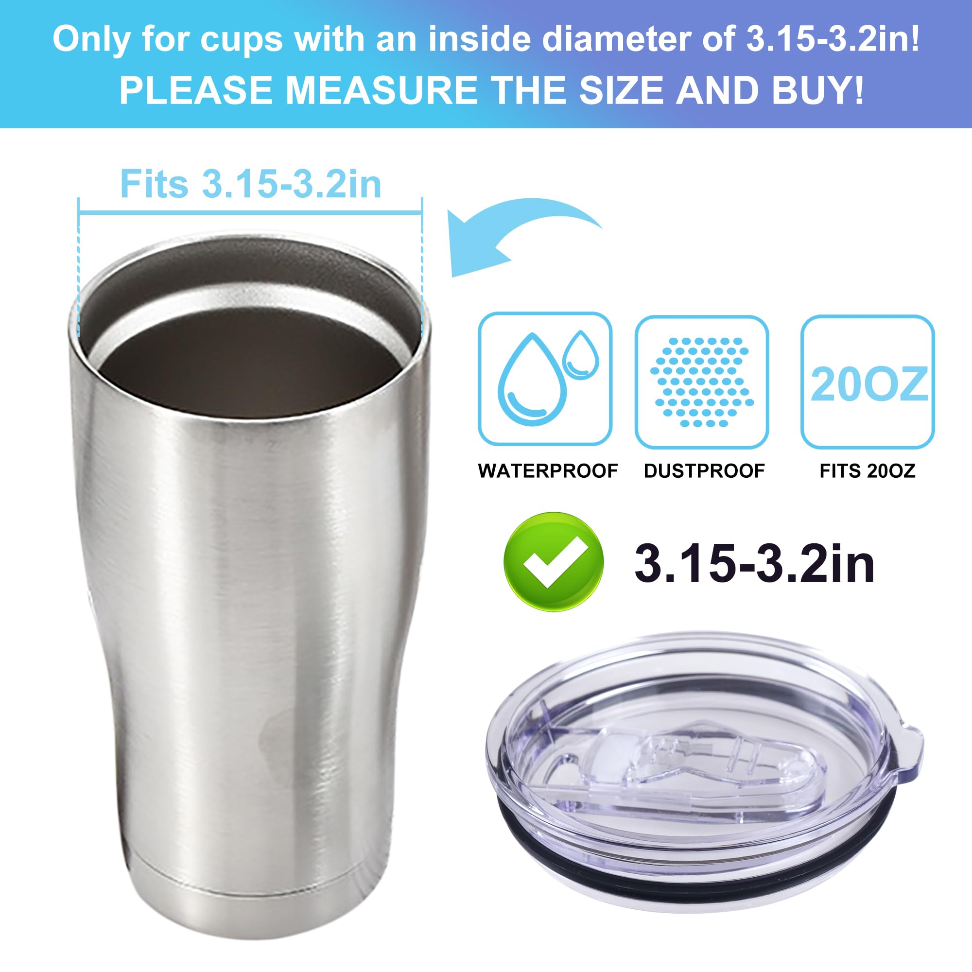 Aicmei 2 Replacement Lids For Stainless Steel Tumbler Travel Cup - Fits Of Inner Diameter 3.15 To 3.2 Inch And Others (20 Oz)