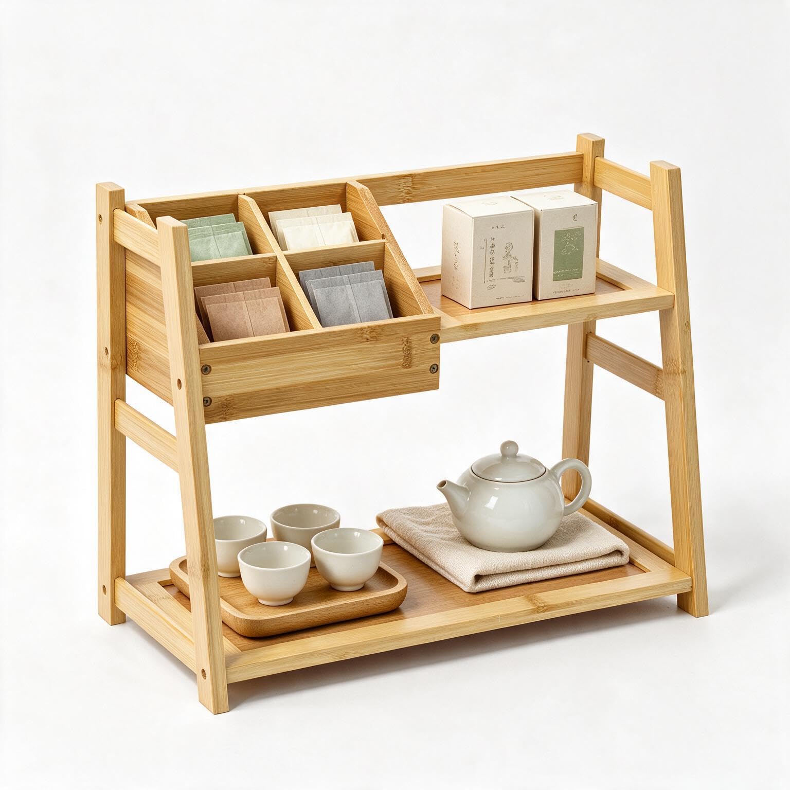 Lnncdsc 2Tier 4Grid Matcha Tea Bag Organizer with Removable Separator