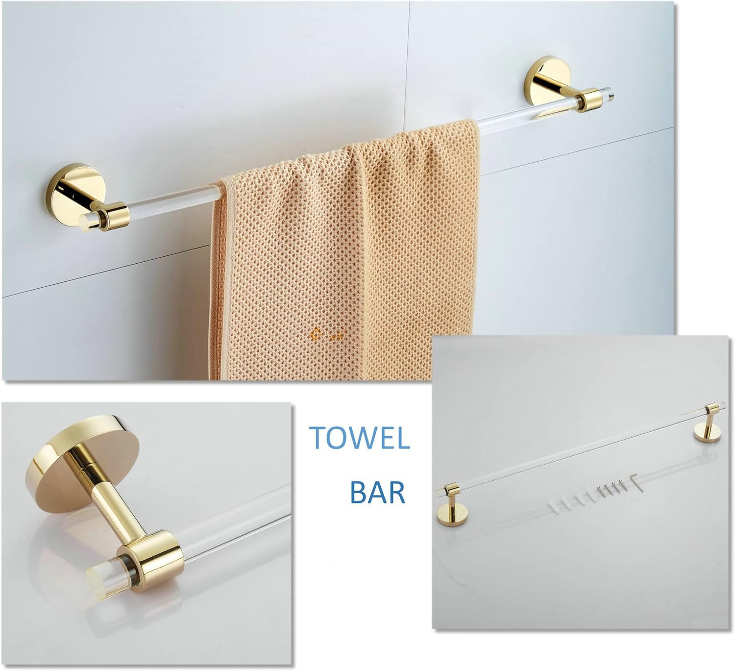 Bathroom Hardware Set Acrylic Gold - Bathroom Accessories Set Towel Bar Towel Rack Set - Wall Mounted Bath Towel Holder Set 4 Pi