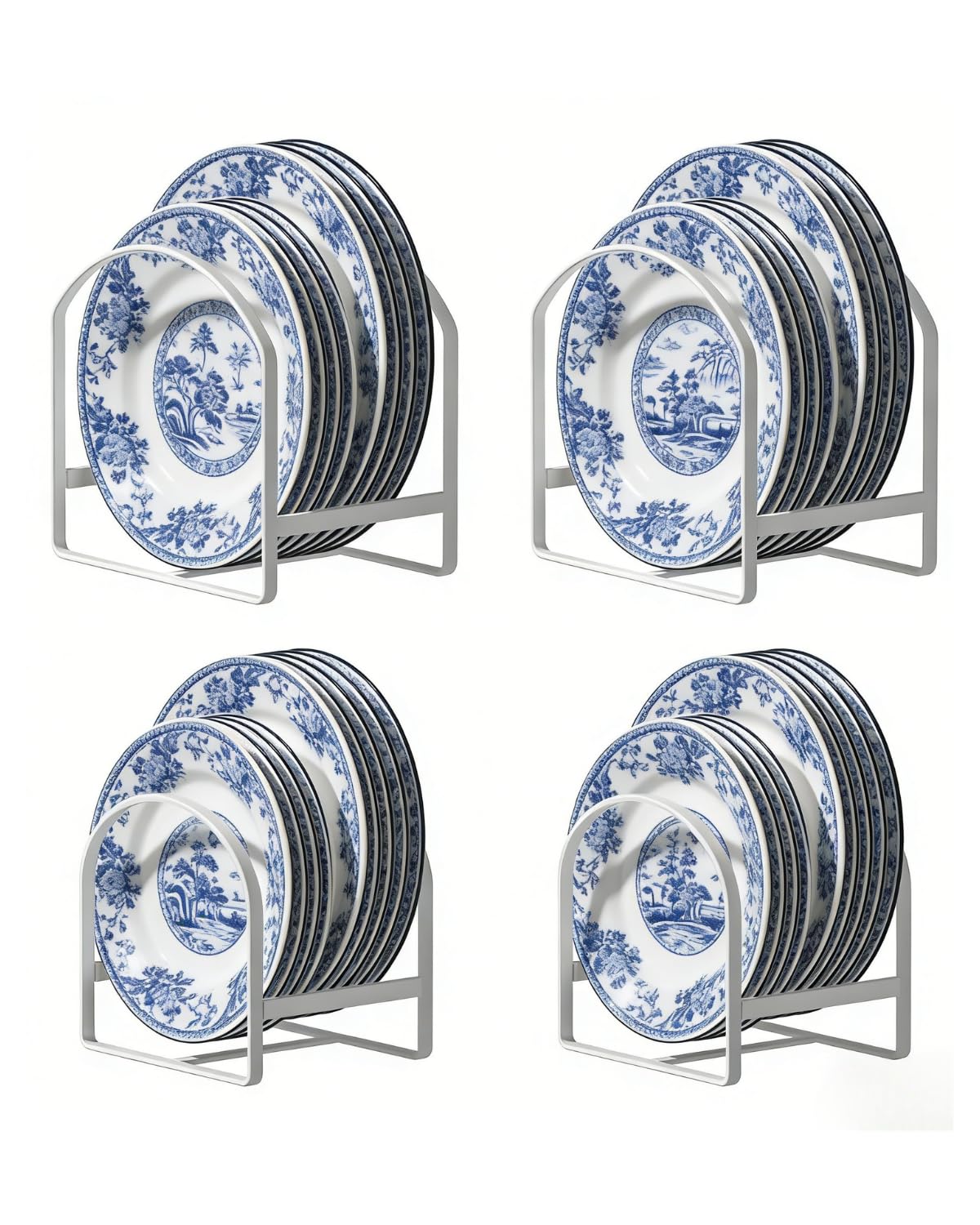 Linfidite 4 Pack Plate Holder Organizer Large Dish Storage Rack Upright Cabinet Dish Drying Racks Metal Plate Dish Organizers Ra
