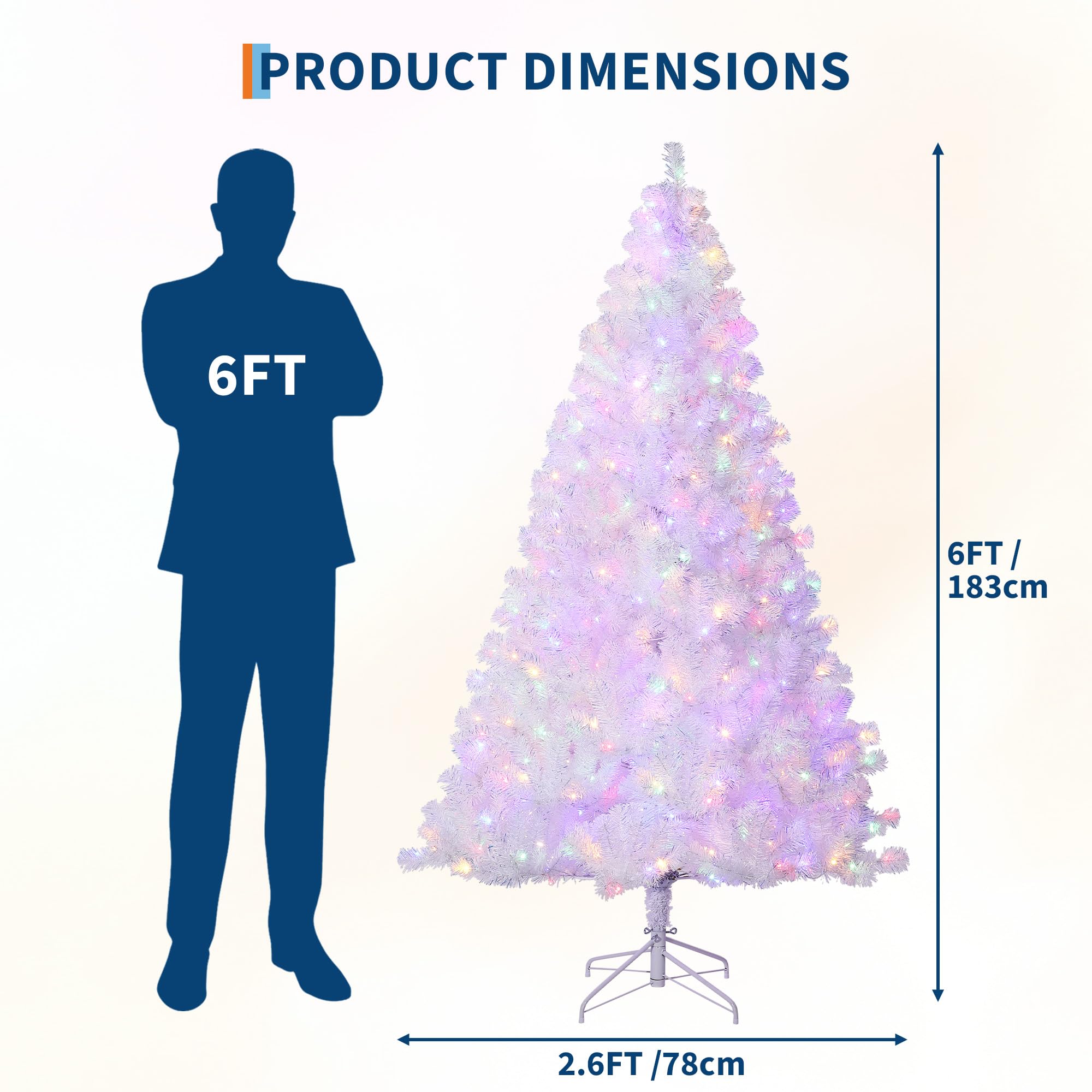 6ft Pre-Lit Laser White Artificial Christmas Tree with 250 Warm White LEDs, Easy Assembly & Foldable Metal Base, Holiday Pine Tr