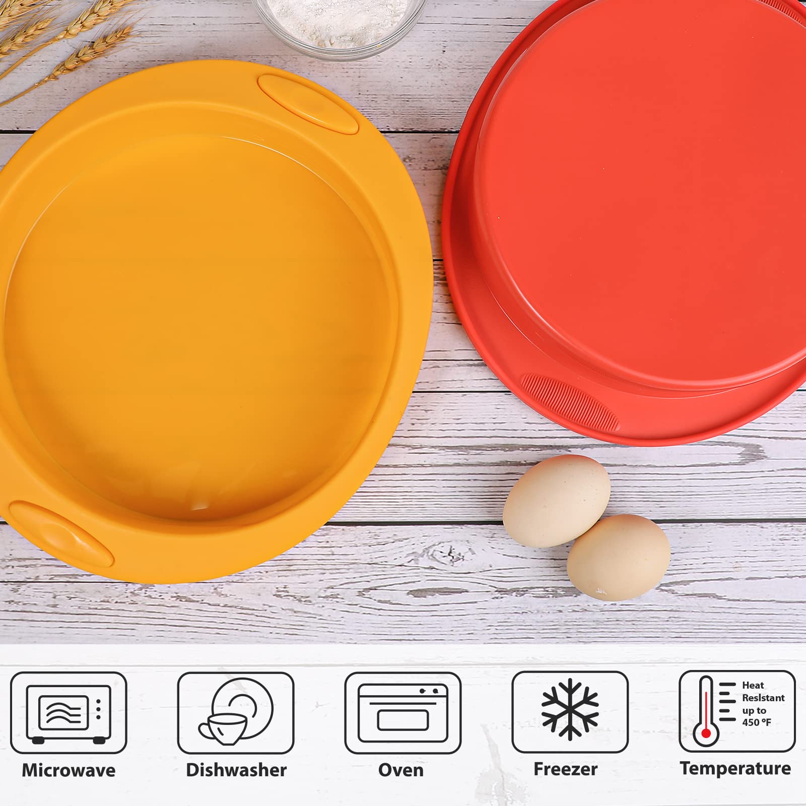 Webake 9 Inch Round Cake Pan Silicone Cake Mold Layer Cake Baking Pan Set Of 2 For Brownie,Cake,Bread,Pie And Lasagna