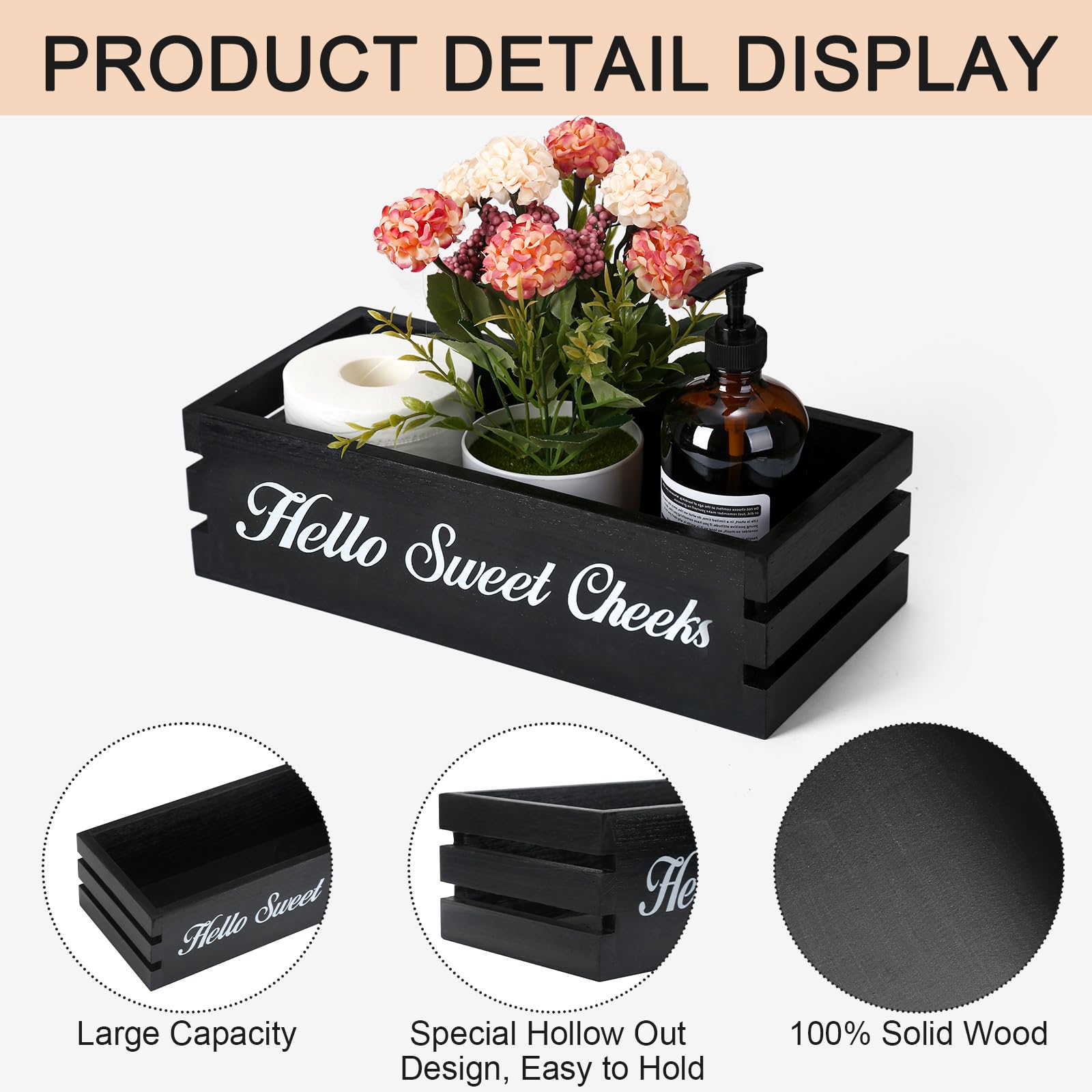 Voowo Hello Sweet Cheeks Bathroom Decor Box, Nice Butt Bathroom Decor Box, Funny Toilet Paper Holder Wooden Toilet Paper Box For
