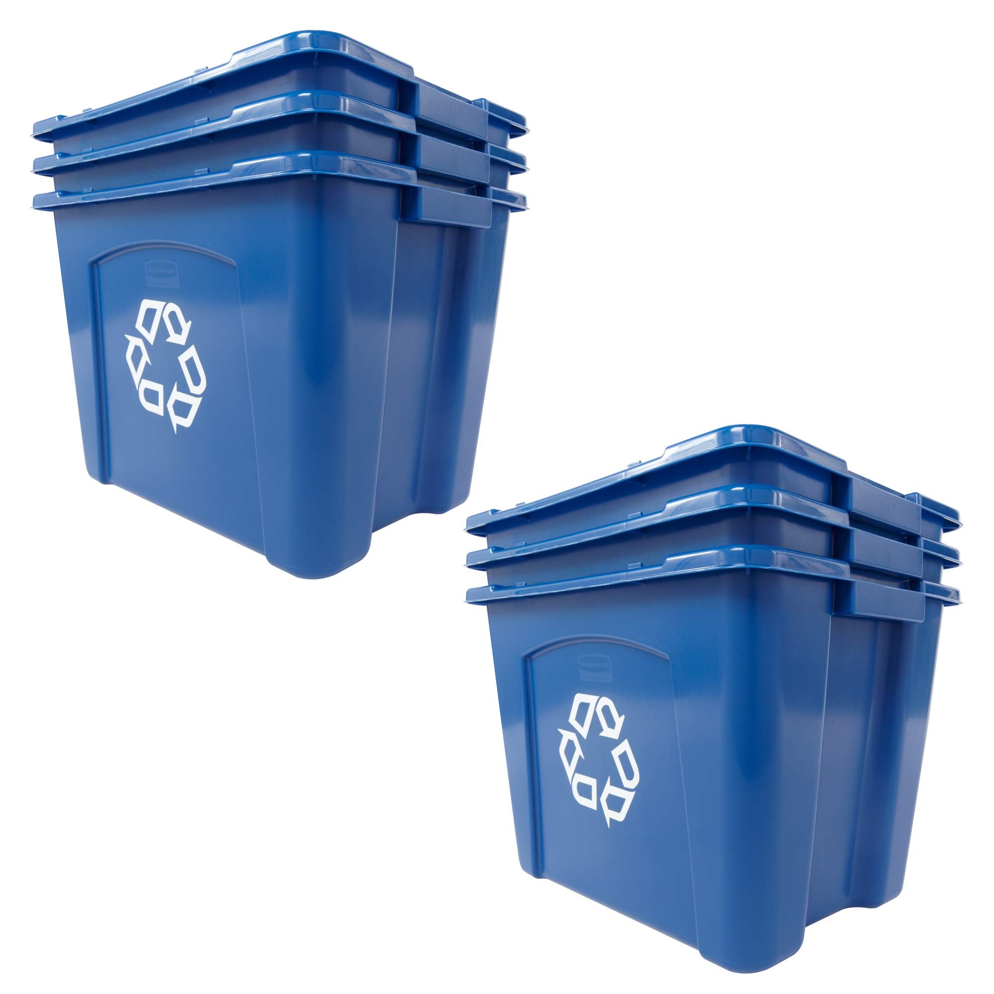 Rubbermaid Commercial Products Recycling Bin/Box, 14-Gallon, Blue Stackable Storage Container For Paper/Packaging In Garage/Home