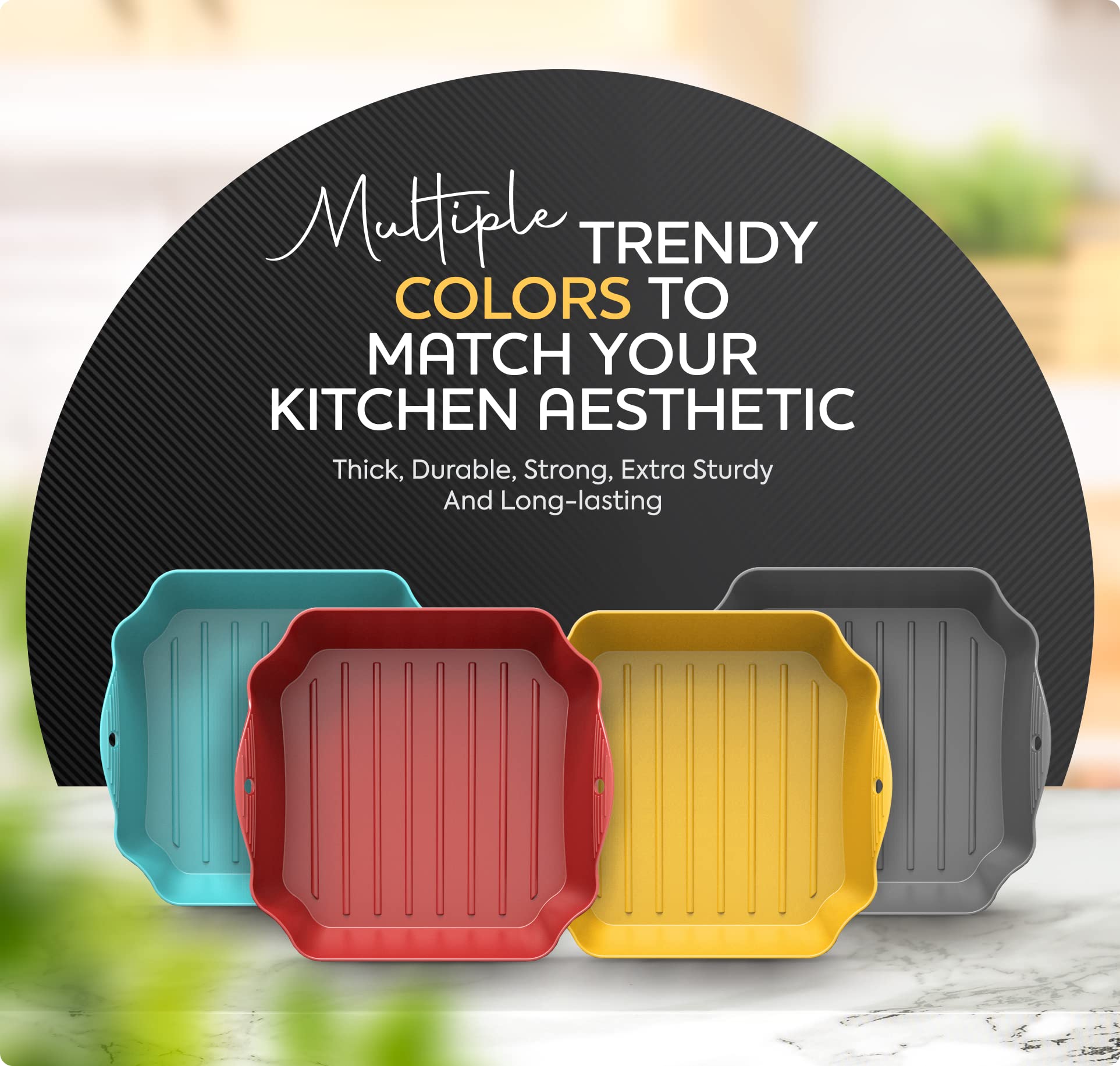 Silicone Air Fryer Liners Set OF 4  Air Fryer Silicone Liners for 3-5QT Air Fryer Tray Baking Oven  7.5 Reusable Square Air Fryer Liners with Handles & Holes  Air Fryer Inserts  Air Fryer Accessories