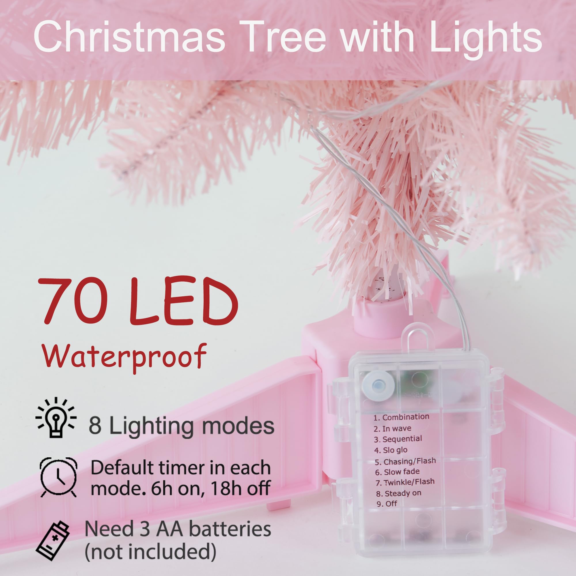 Pre-Lit Artificial Christmas Tree 4Ft, Battery Operated Desktop Xmas Tree with 70 LED 210 Branch Tips Mini Christmas Tree Decora