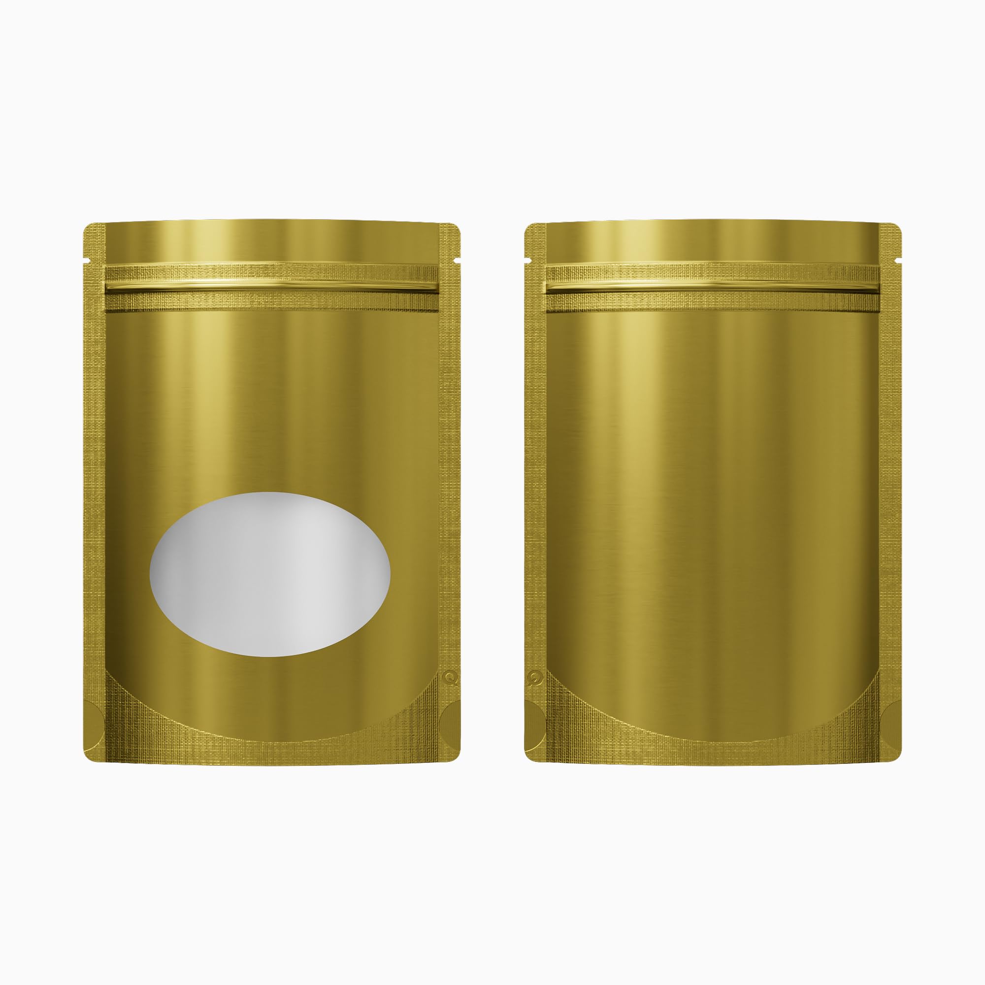 Double-Sided Matte/Glossy Color with Clear Round Window Stand-Up Pouch (100 Bags/Pack) (5.5 x 7.9, Glossy Gold)