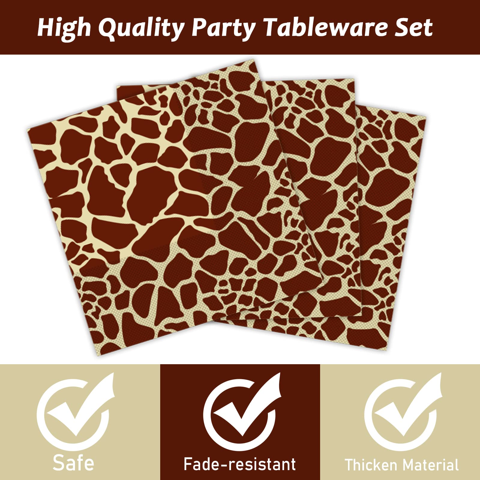 96 Pcs Zoo Animal Safari Print Party Plates and Napkins Party Supplies Animal Print Themed Party Tableware Set Jungle Party Decorations Favors for Kids' Baby's Birthday Baby Shower Serves 24