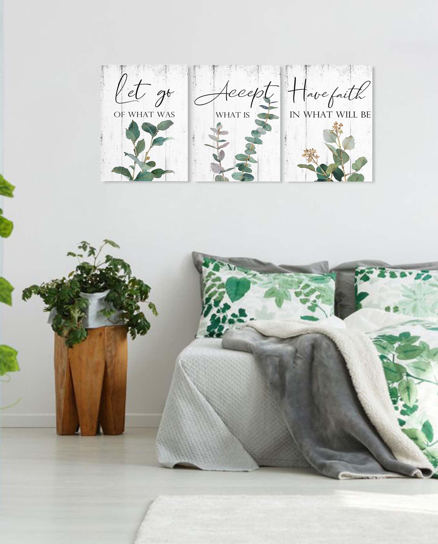 Inspirational Quotes Office Wall Art: Let Go Accept Have Faith 3 Piece Motivational Posters Boho Eucalyptus Picture Print Home D