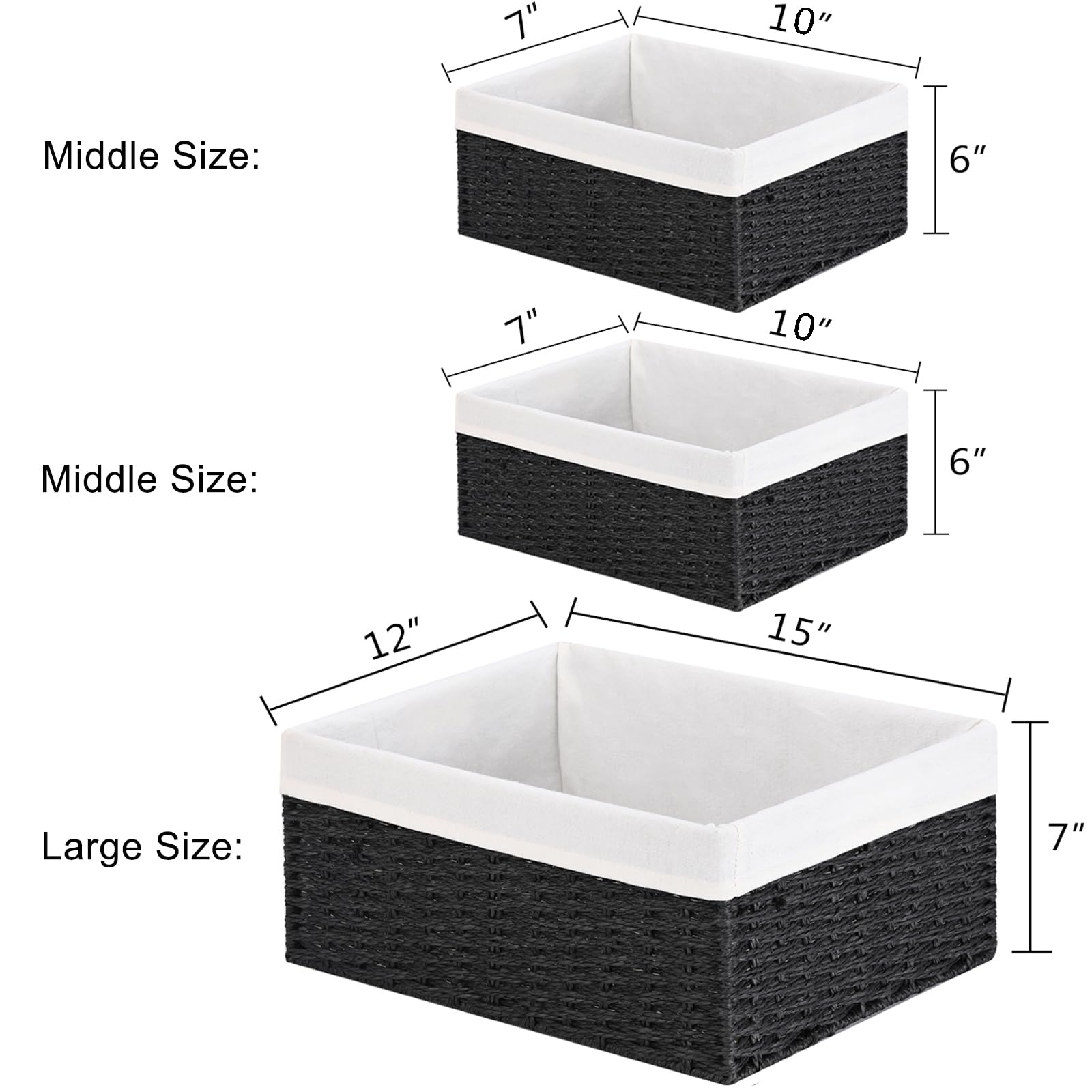 Vagusicc Storage Basket, 3-Pack Woven Paper Rope Wicker Baskets For Storage With Handles, 15 Inches Large Cube Storage Bins Wove