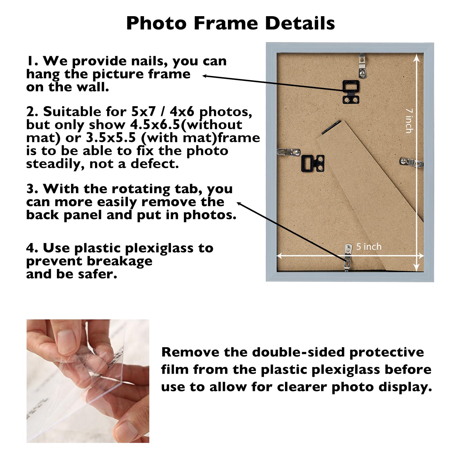 JCJMY 5x7 Picture Frame with 4x6 Mat for Wall Hanging or Tabletop, Display Photo 4x6 with Mat or 5x7 Without Mat, 5 by 7 Wall Ga