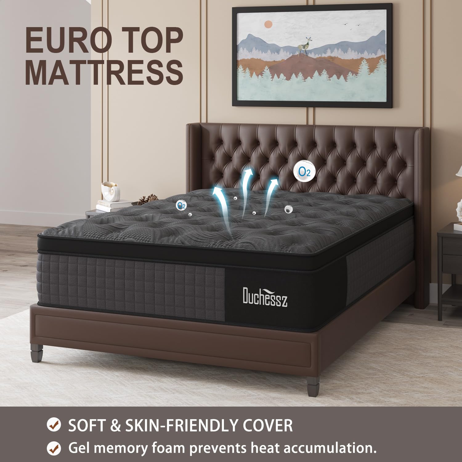 Duchessz Queen Mattress, 14 Inch Hybrid Mattress Black With Gel Memory Foam And Individually Pocket Innerspring Euro Top Mattres