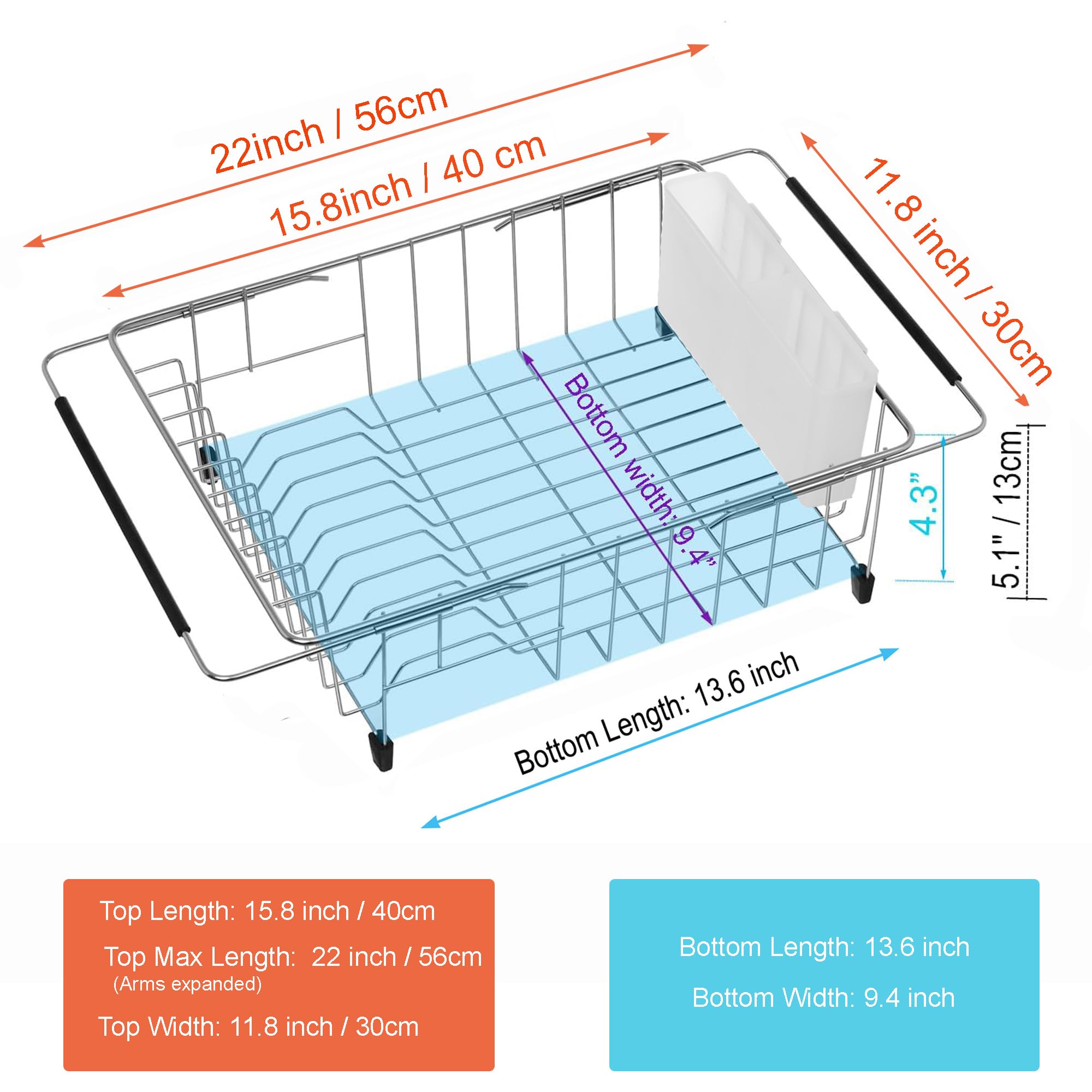 Ipegtop Expandable Multifunctional Dish Drying Rack, Over The Sink, In Sink Or On Counter Dish Drainer Rack Organizer Shelf With