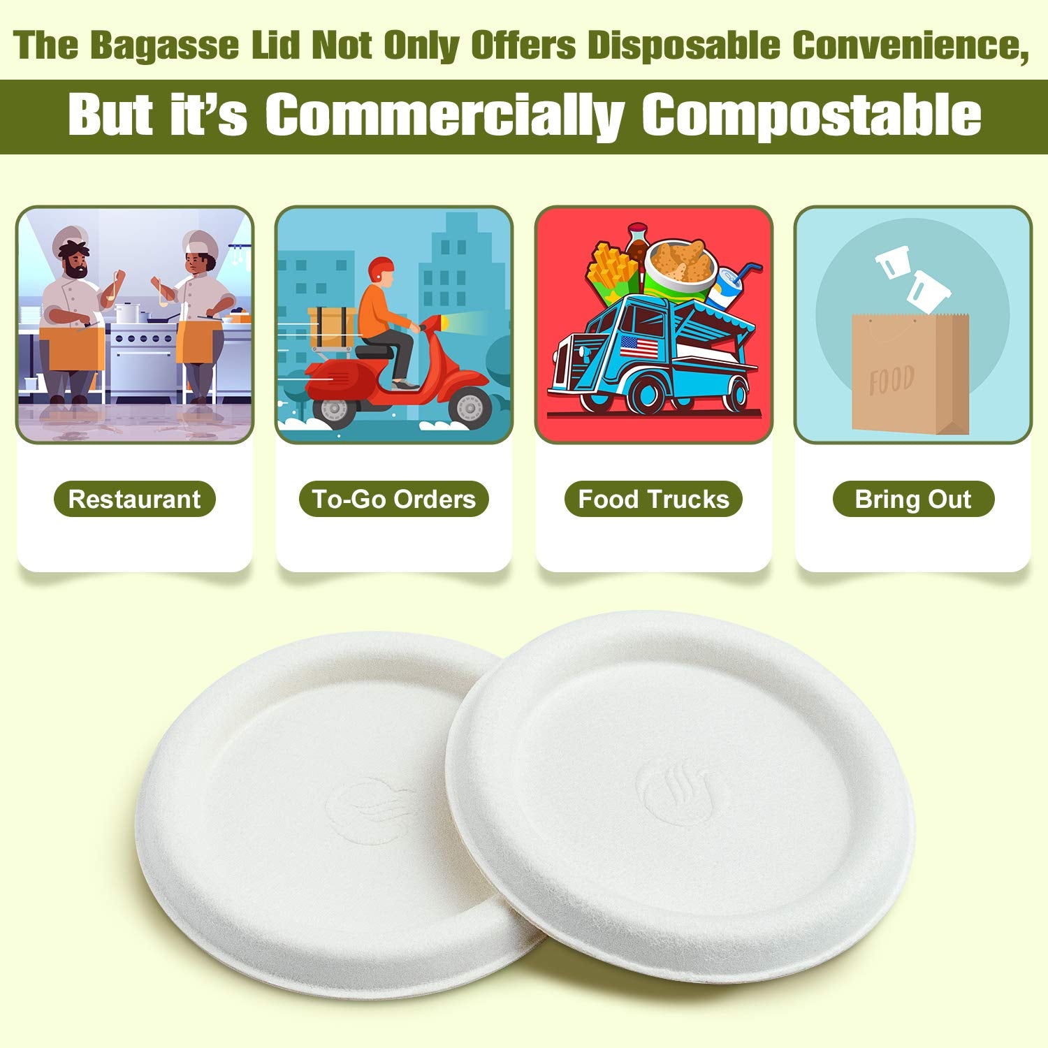 Green Earth, 2 Oz Bagasse Compostable Cup Lids, Biodegradable Sugarcane Fiber Material, White, 50-Pack