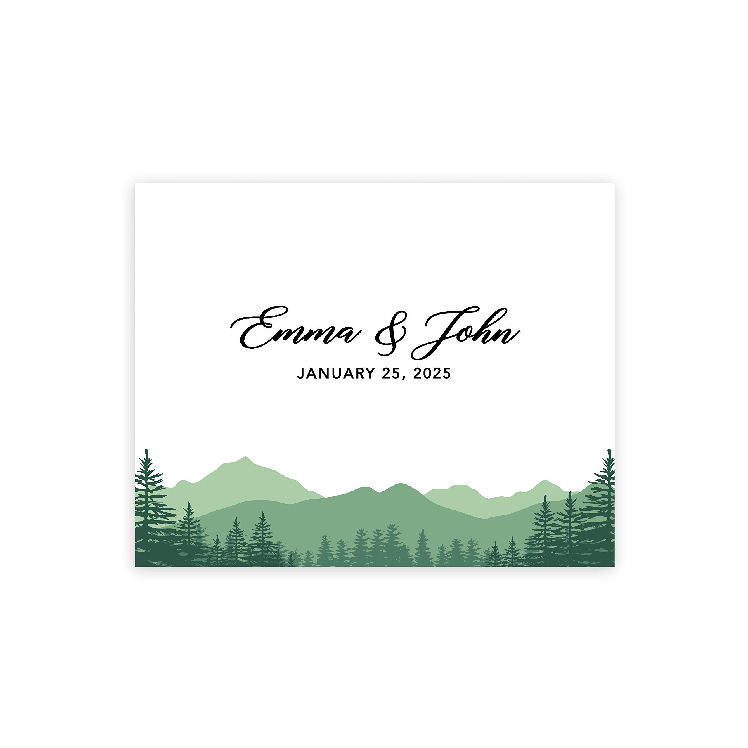 Andaz Press Custom Large Wedding Canvas Guestbook Alternative, 16 X 20 Inches, Mountain Forest Trees, Horizontal Woodland Weddin