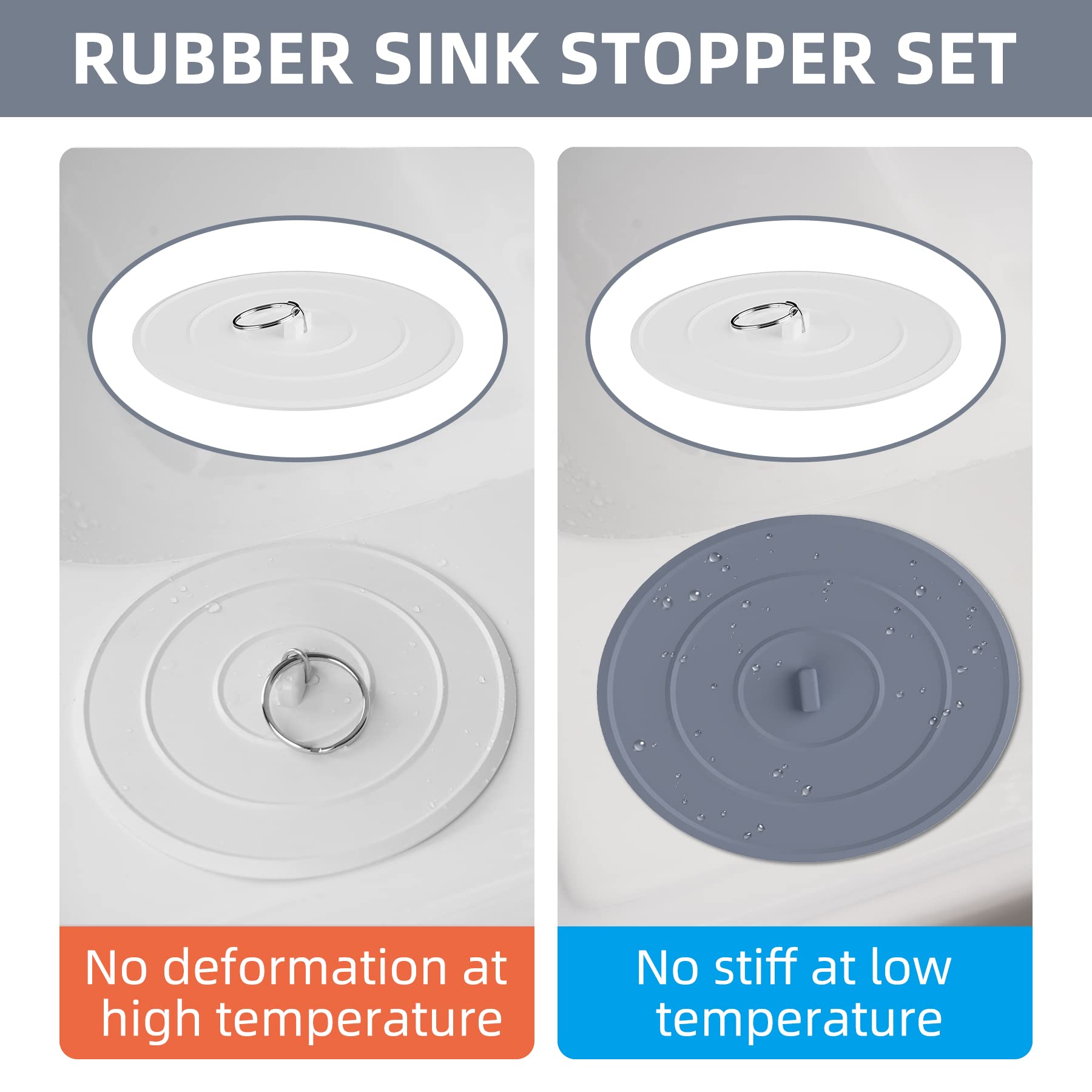 Hibbent 2 Pack Bath Tub Stopper  Flat Suction Sink Stopper Rubber Silicone Shower Drain Bath Plug Stopper for Kitchen  Bathroom and Laundry Sink (White-Grey)