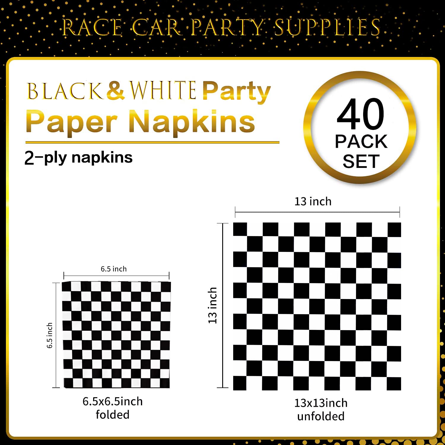 40Pcs Checkered Flag Napkins Race Car Birthday Party Supplies Disposable Racing Party Napkins Black And White Dessert Paper Napk