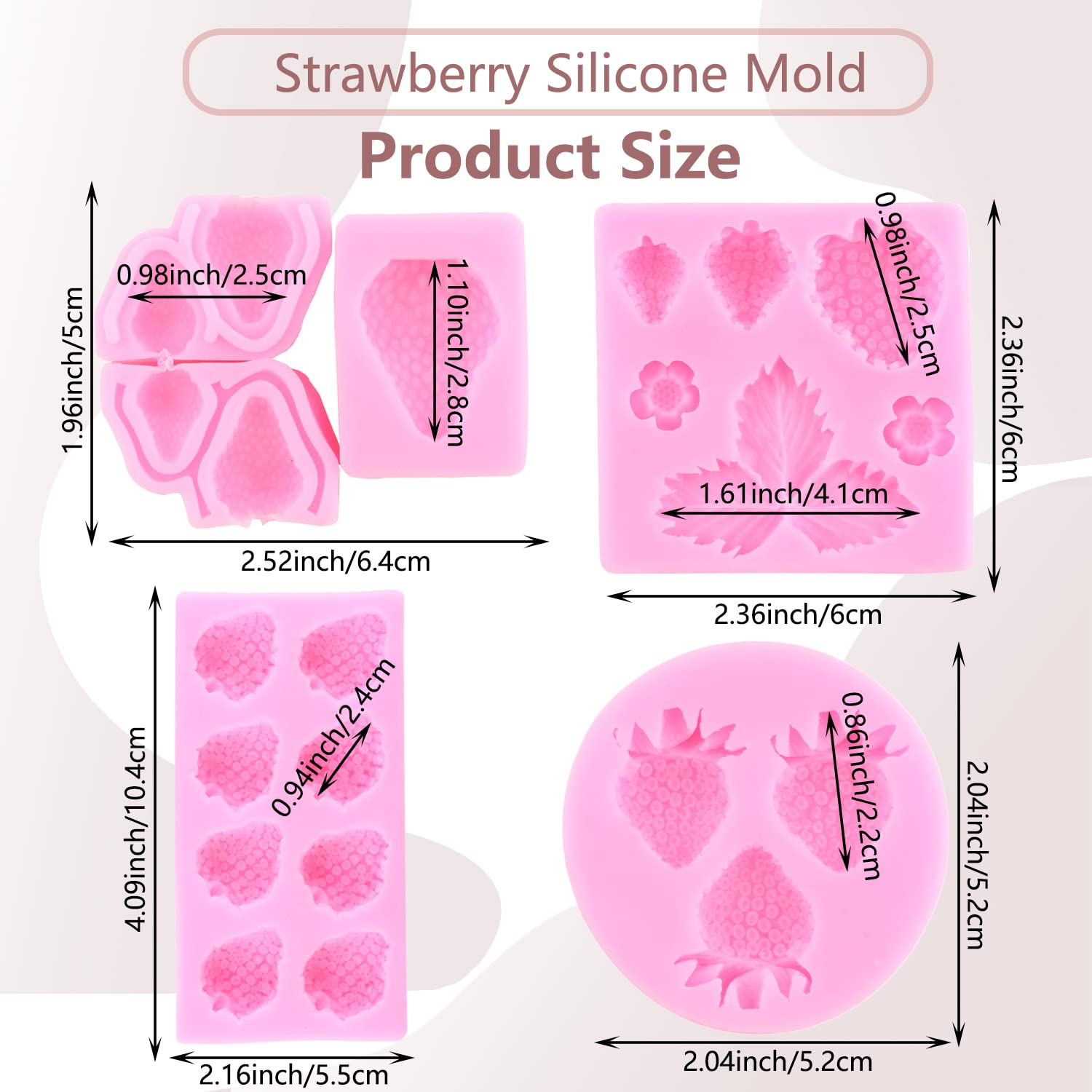Miyahouse 3D Strawberry Silicone Molds Strawberry Flowers Fondant Molds For Cake Decorating Chocolate Candy Cupcake Topper Decor