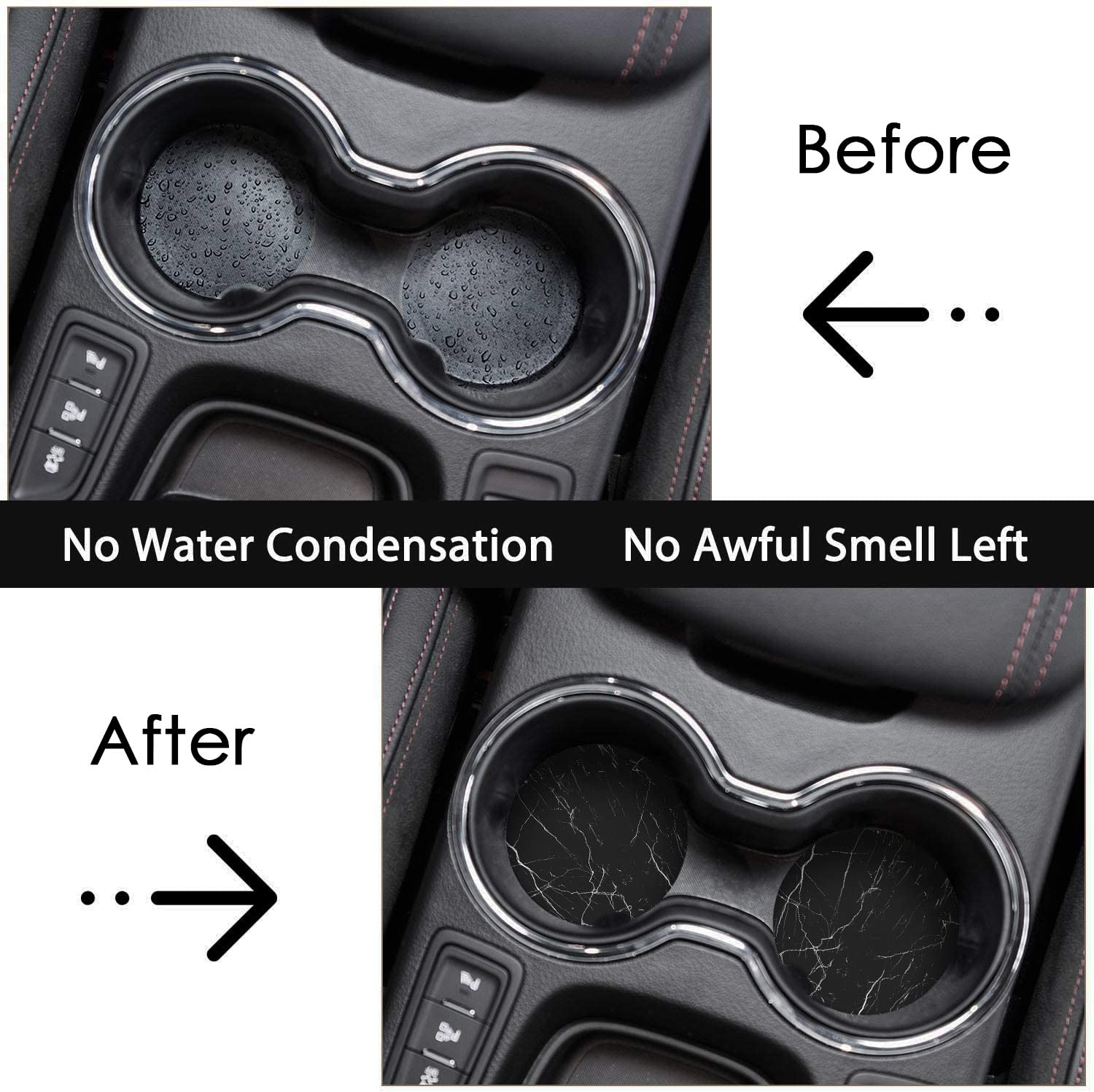 Britimes Absorbent Car Coasters 2 Pack For Cup Holders, 2.56'' Ceramic Stone & Non-Scratch Cork Base Drink Coasters Crackle Marb