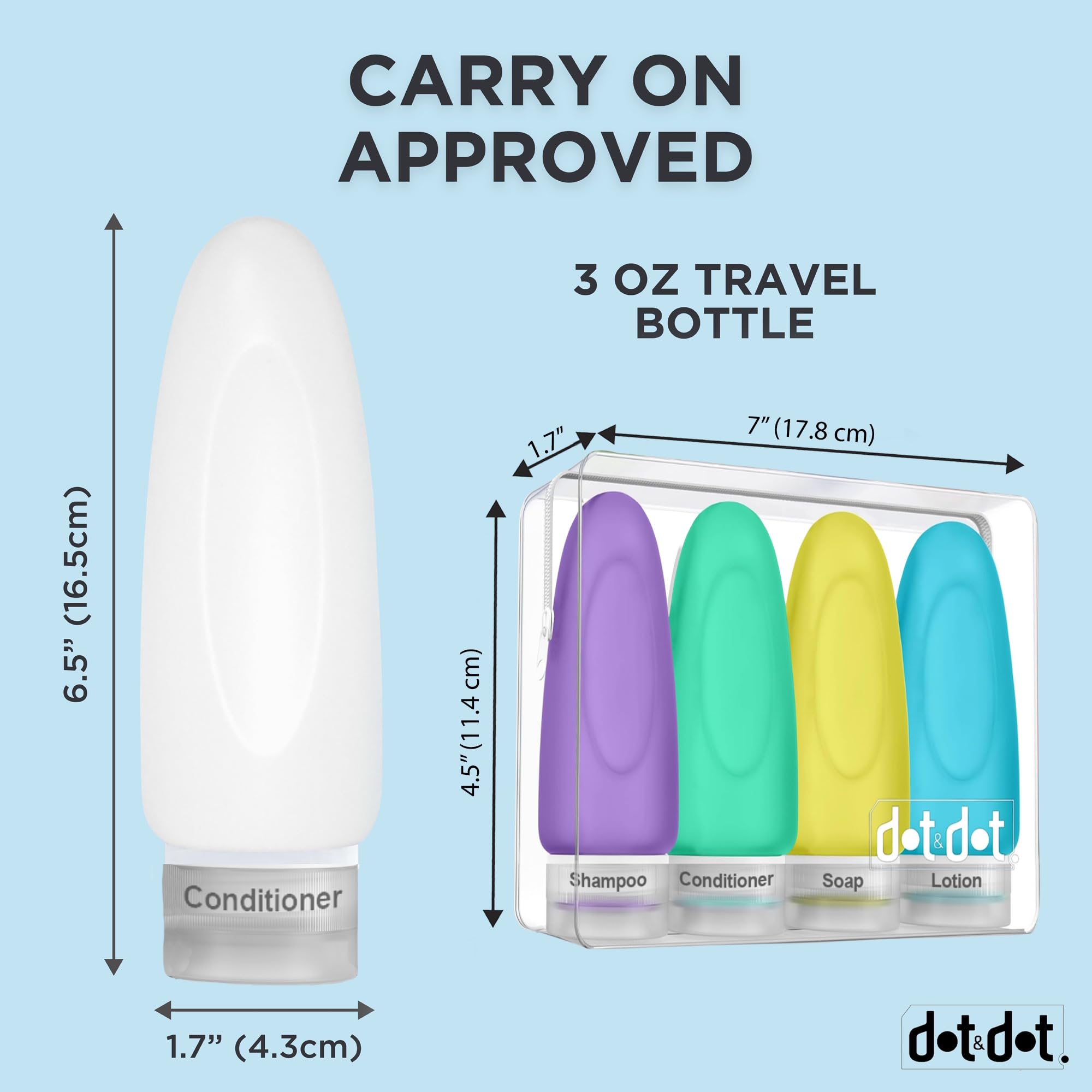 Dot&Dot Leak Proof Travel Bottles For Toiletries - Tsa Approved Travel Shampoo Bottles - 3Oz Travel Shampoo And Conditioner Bott