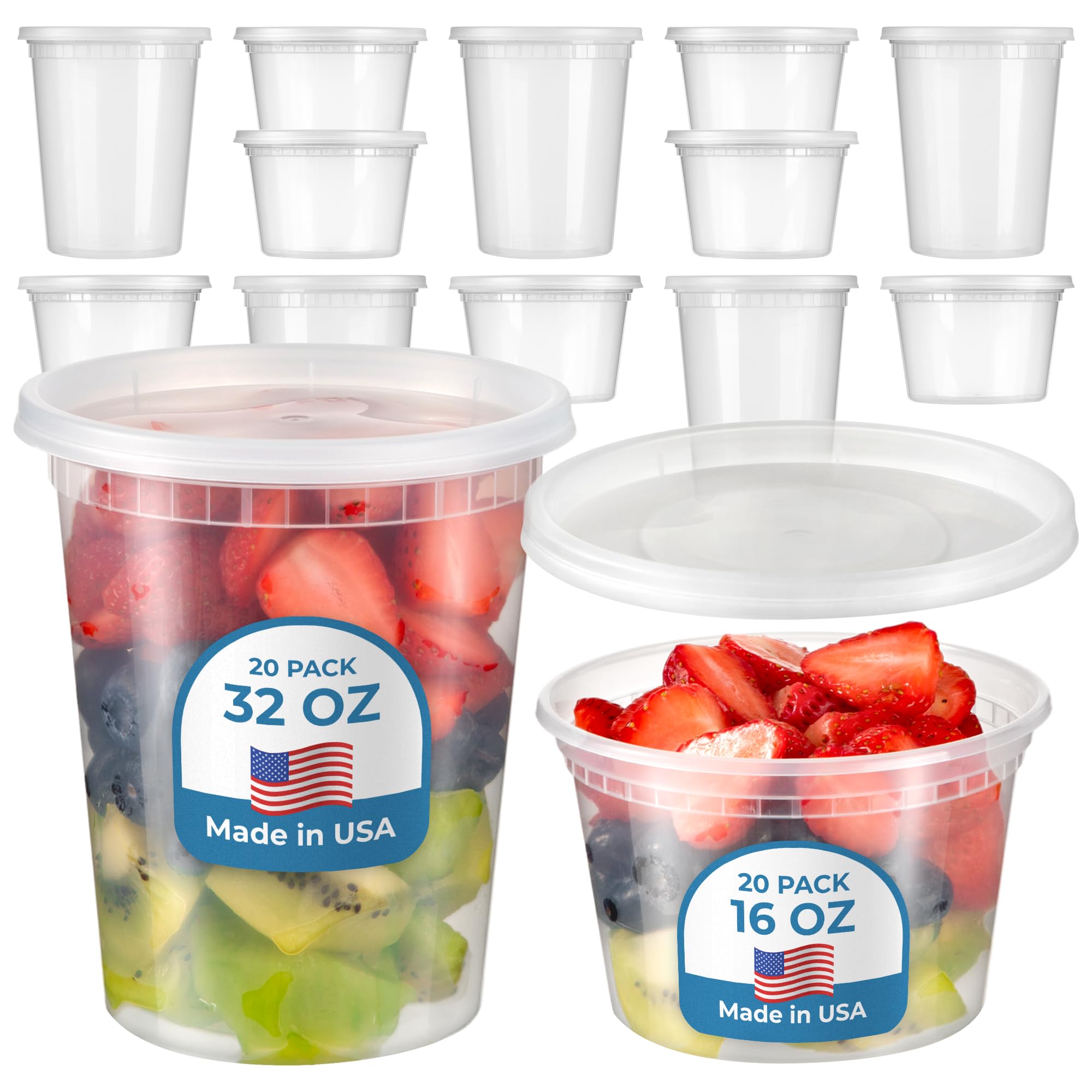 Fit Meal Prep 40 Pack 16 32 Oz Deli Containers With Lids Variety Pack, Us Made Leakproof Assorted Plastic Soup Container, Combo
