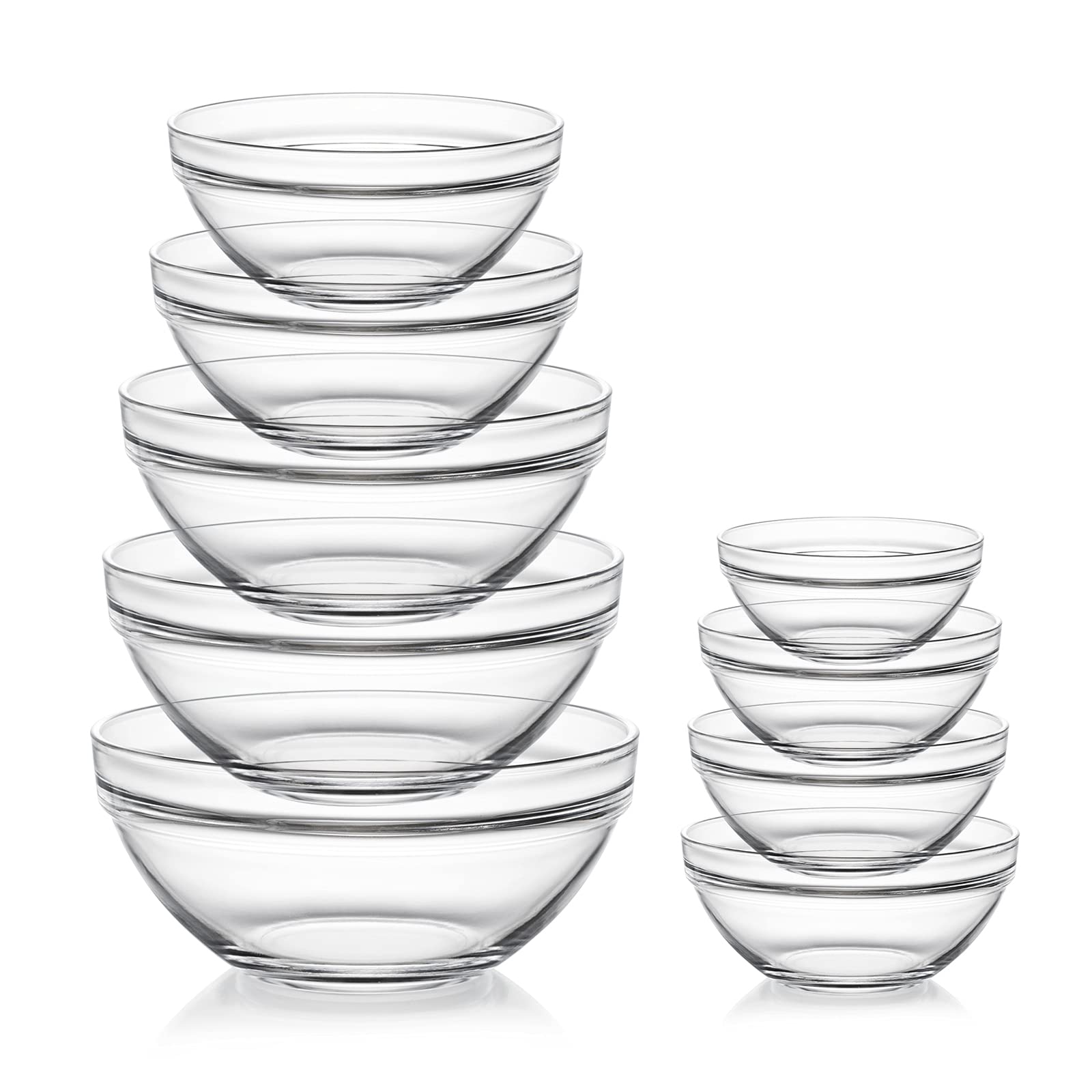 Sweejar Glass Mixing Bowls Set(set of 9),Nesting Bowls for Space Saving Storage,Great for Cooking,Baking,Prepping,Stackable Bowl