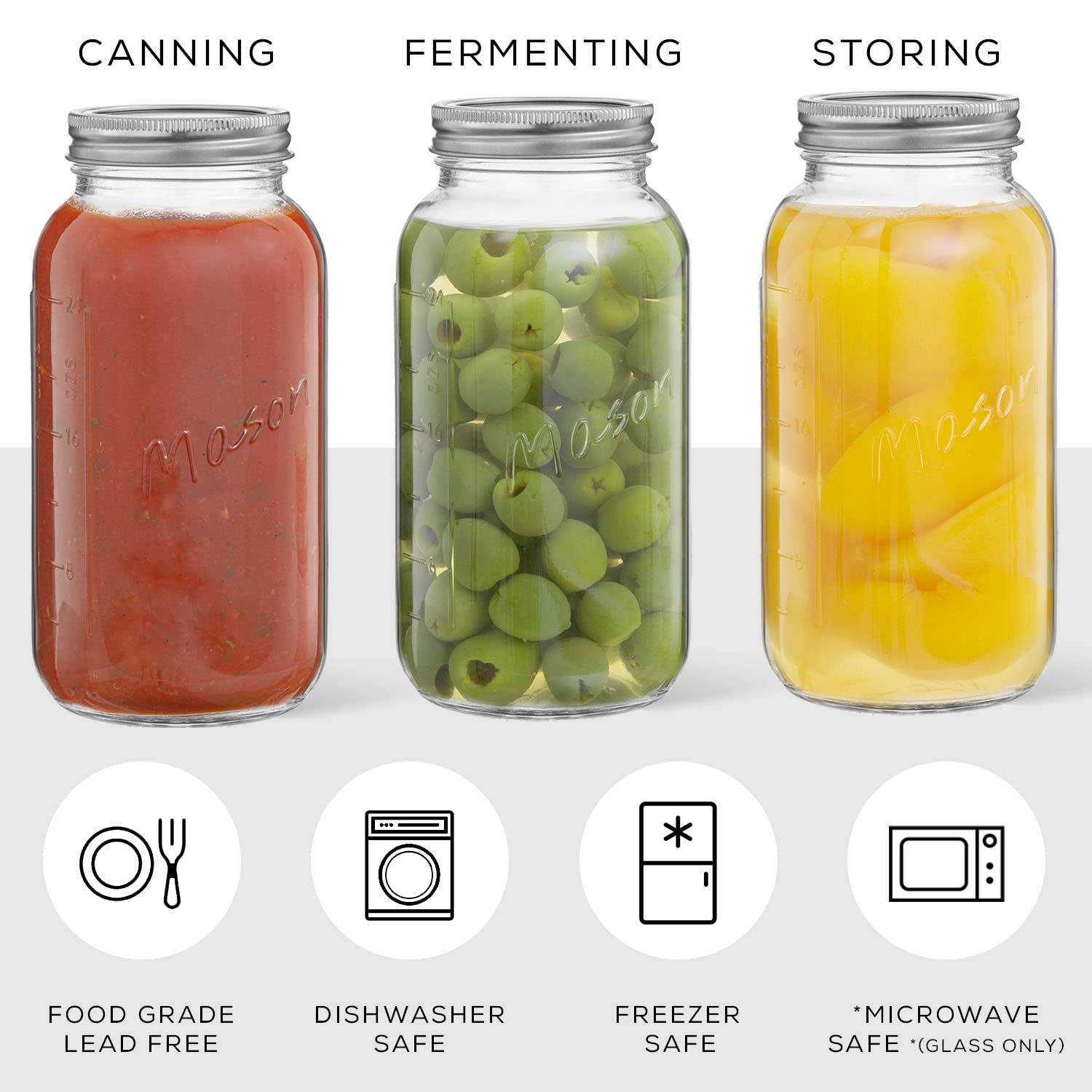 32 Oz Mason Jars With Lids, Labels And Measures! 6-Pack Regular Mouth Mason Jars, Glass Jar With Lid And Band. Airtight Canning