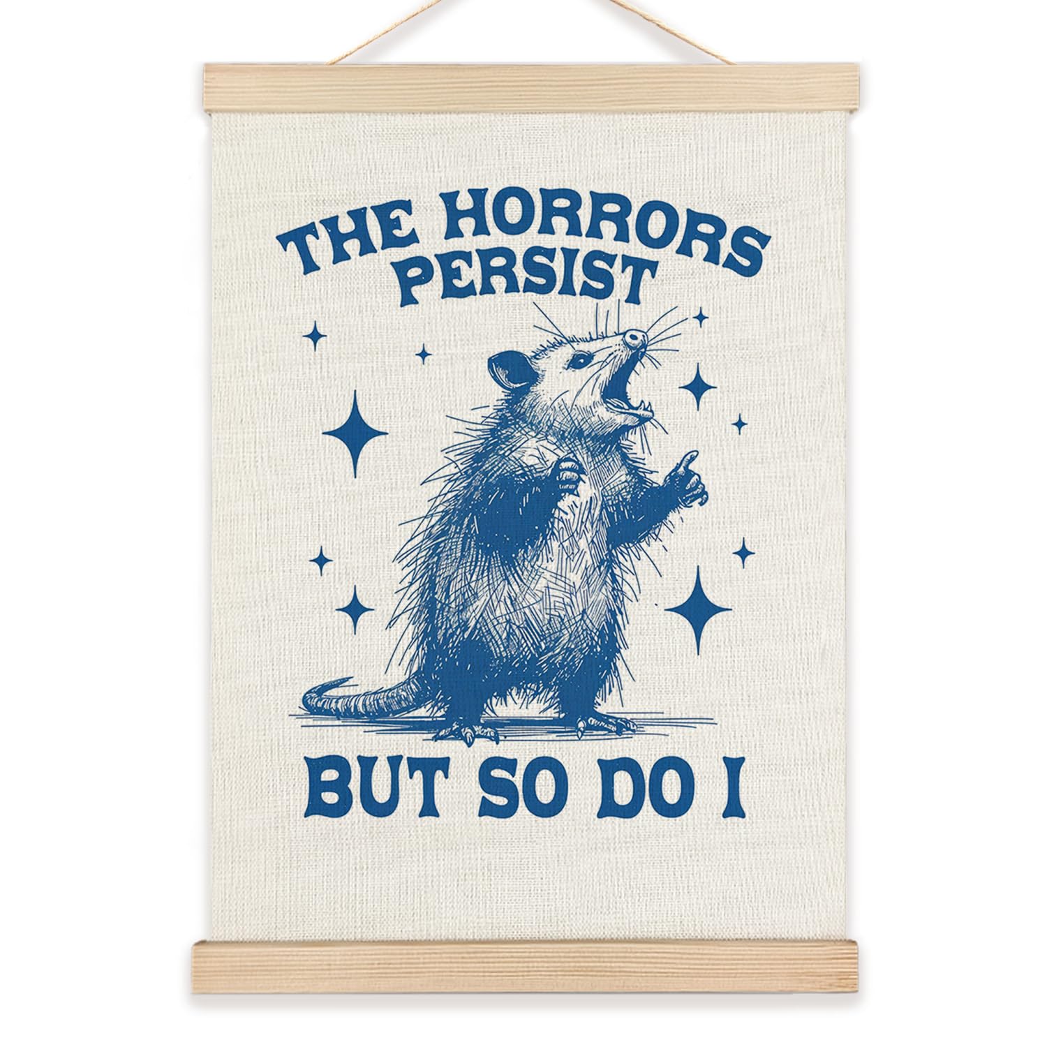 Lzyrf Funny Opossum Mental Health Wall Art Poster Framed, Possum Gifts, Retro Blue Positive Affirmations Inspirational Canvas Pr